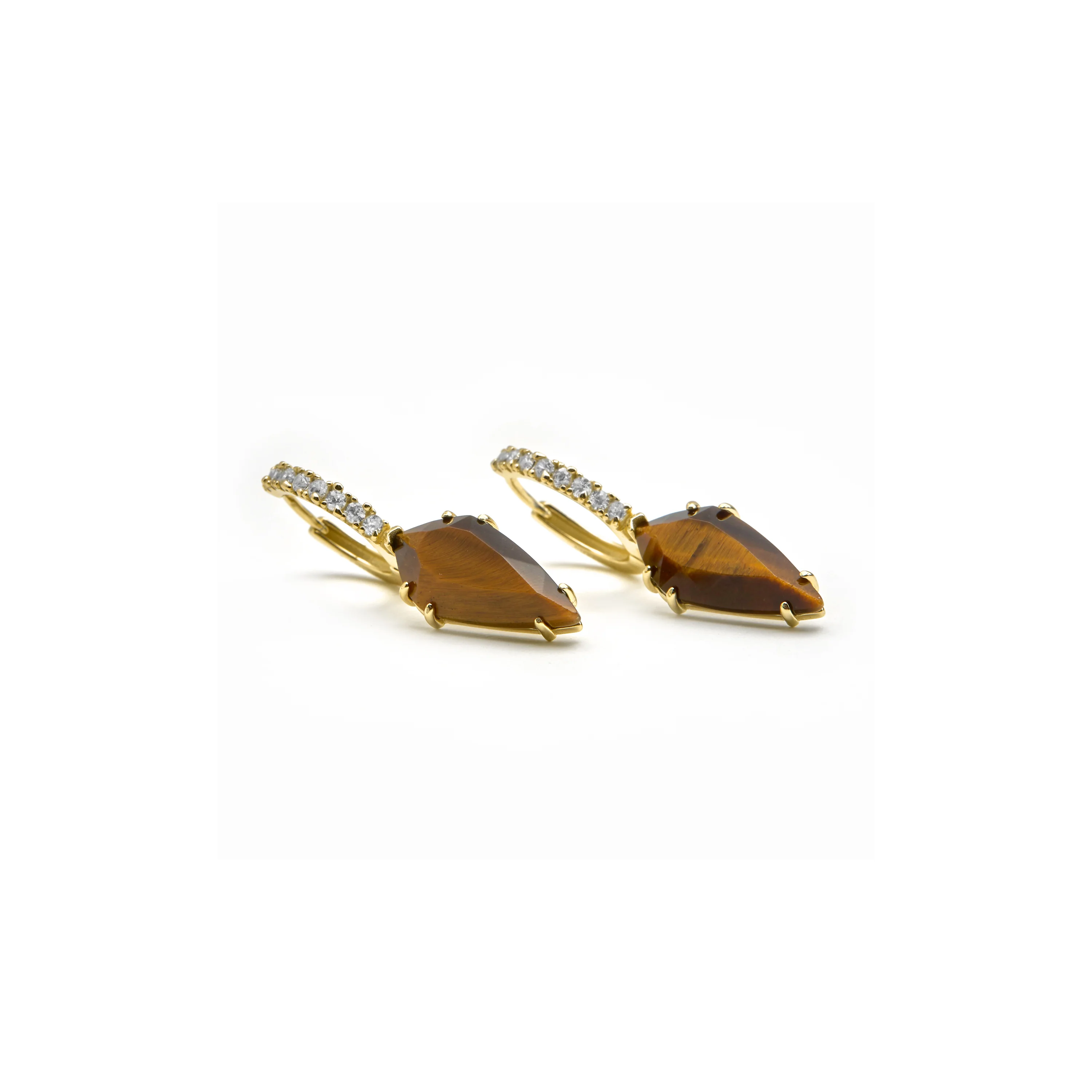 Pendientes de Plata de Ley 925 y Ojo de Tigre acabado oro 18k - Ordi - Image 5