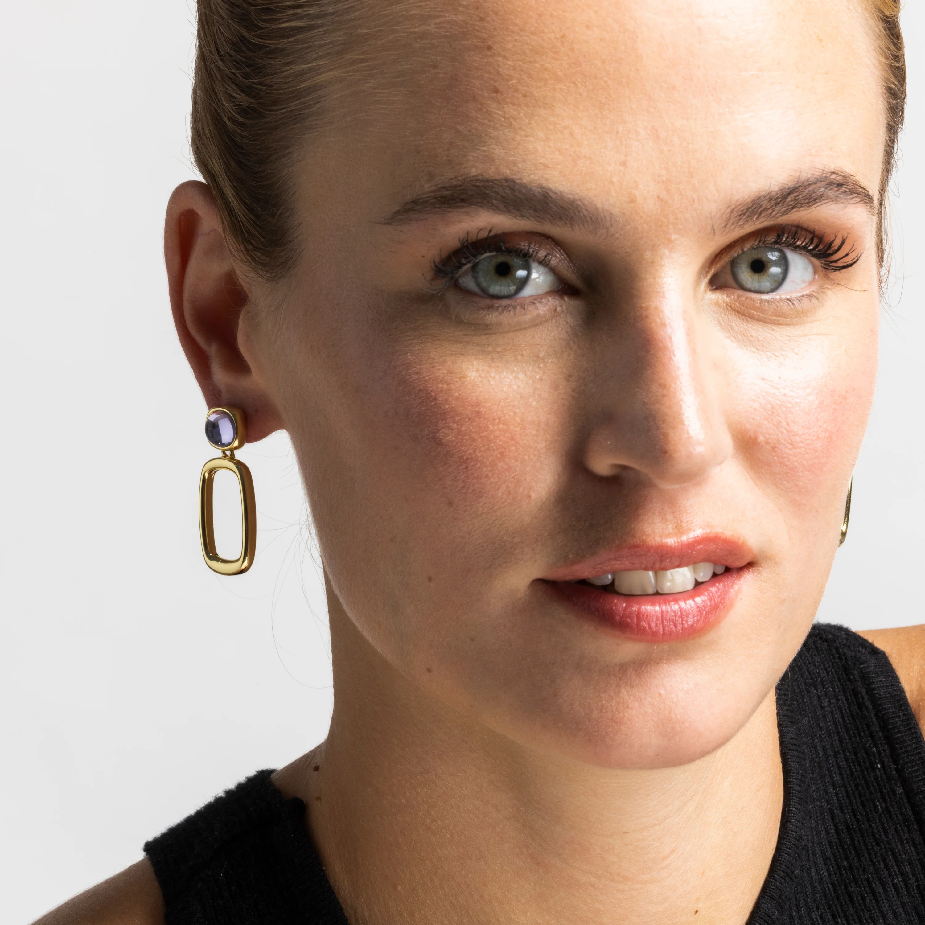Pendientes con Cristal Morado acabado oro 18k - Orzur - Image 2