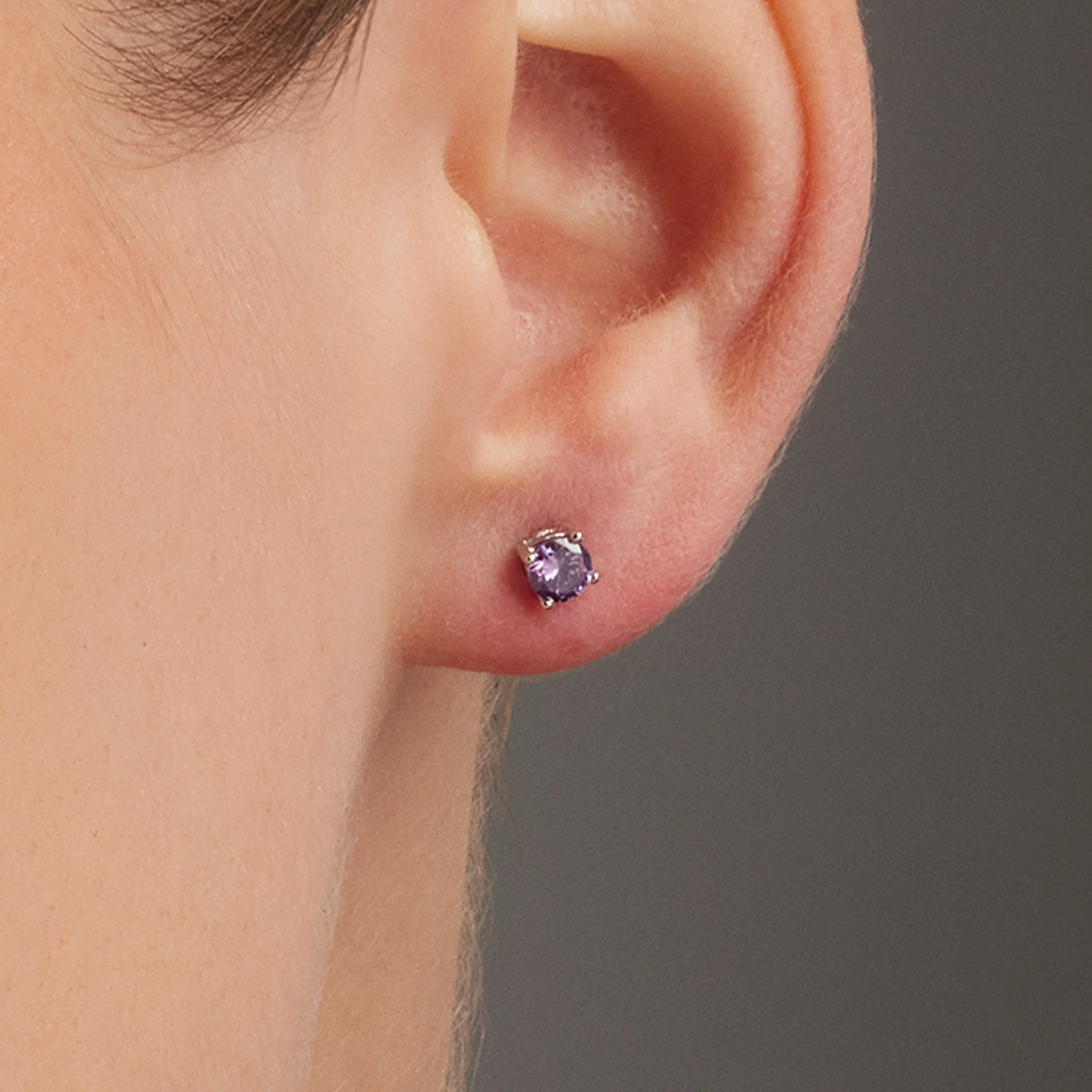 Pendientes de Plata de Ley 925 con Circonita Amatista acabados en oro amarillo 18K - Otieno - Image 3