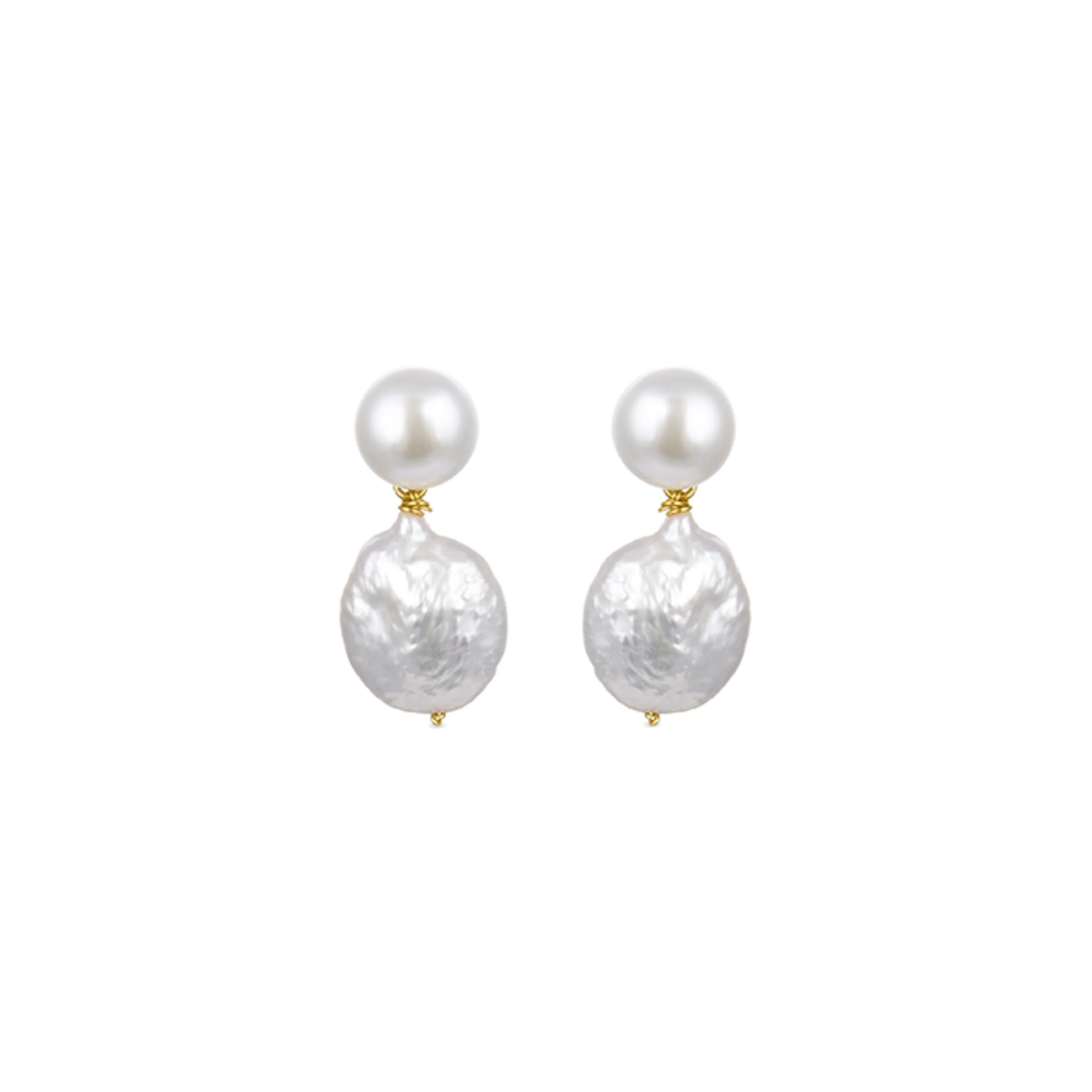 Pendientes de Plata de Ley 925 con Perla Blanca acabados en oro amarillo 18K - Over