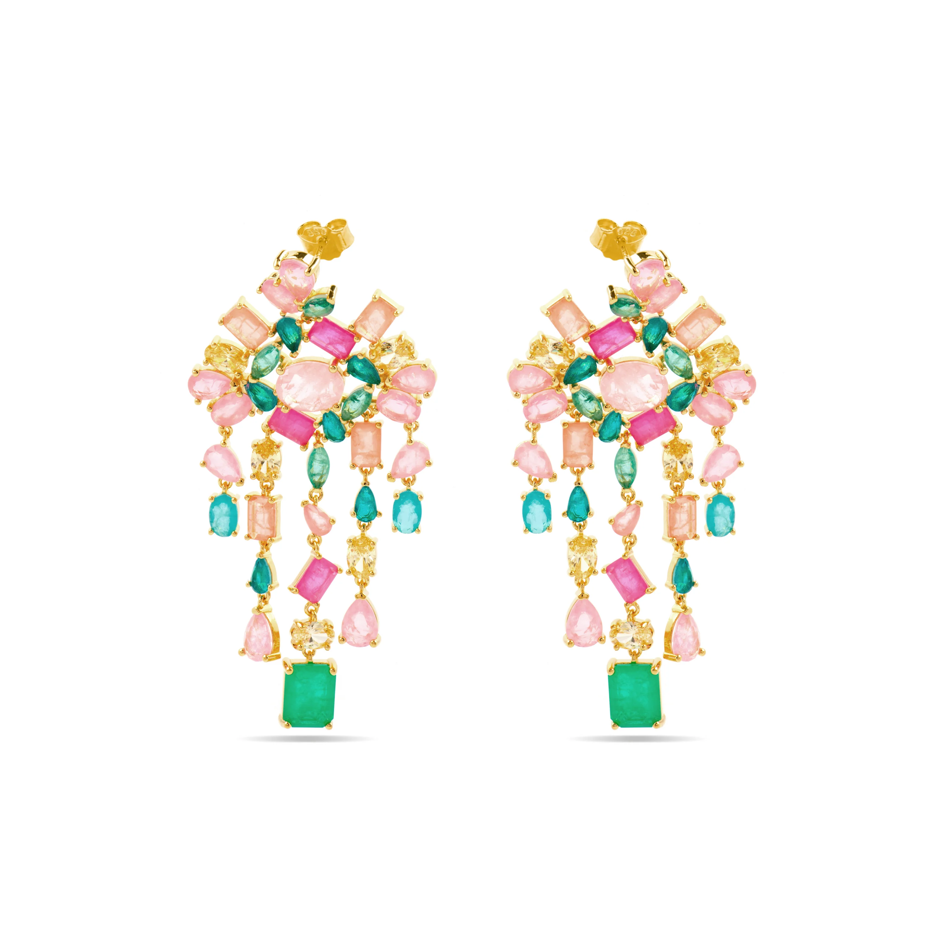 Pendientes de Plata de Ley 925 y Cuarzo Hidrotermal Multicolor acabado oro amarillo de 18k - Pangha - Image 3