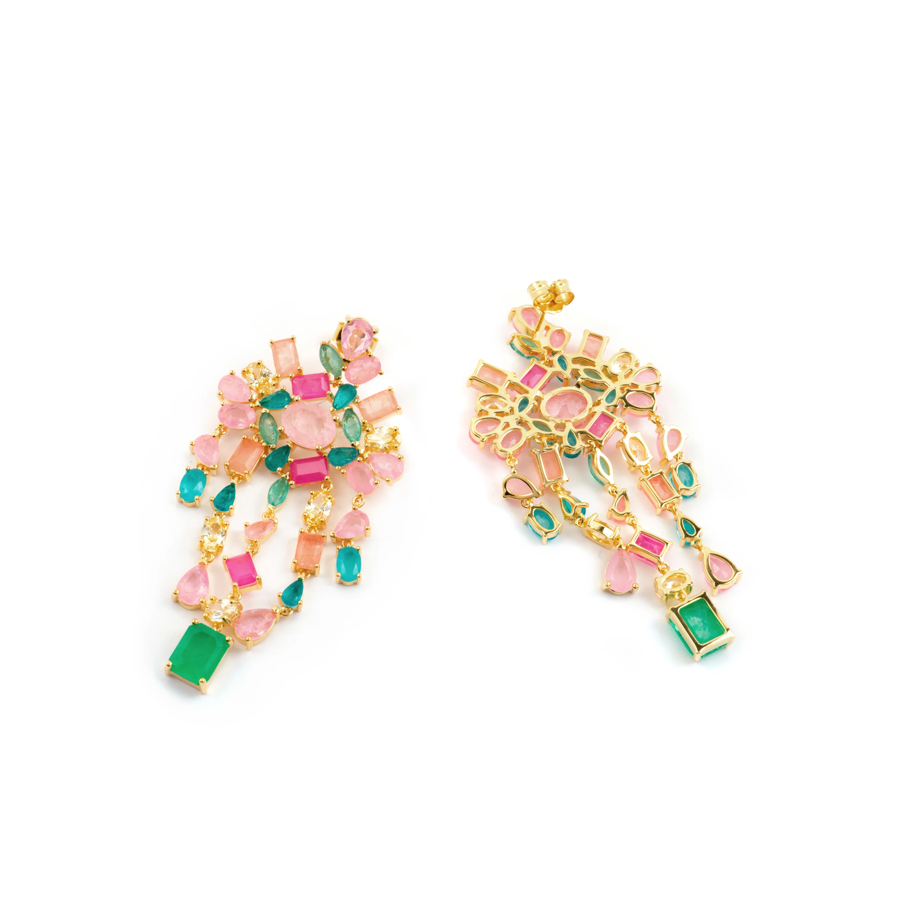 Pendientes de Plata de Ley 925 y Cuarzo Hidrotermal Multicolor acabado oro amarillo de 18k - Pangha - Image 5