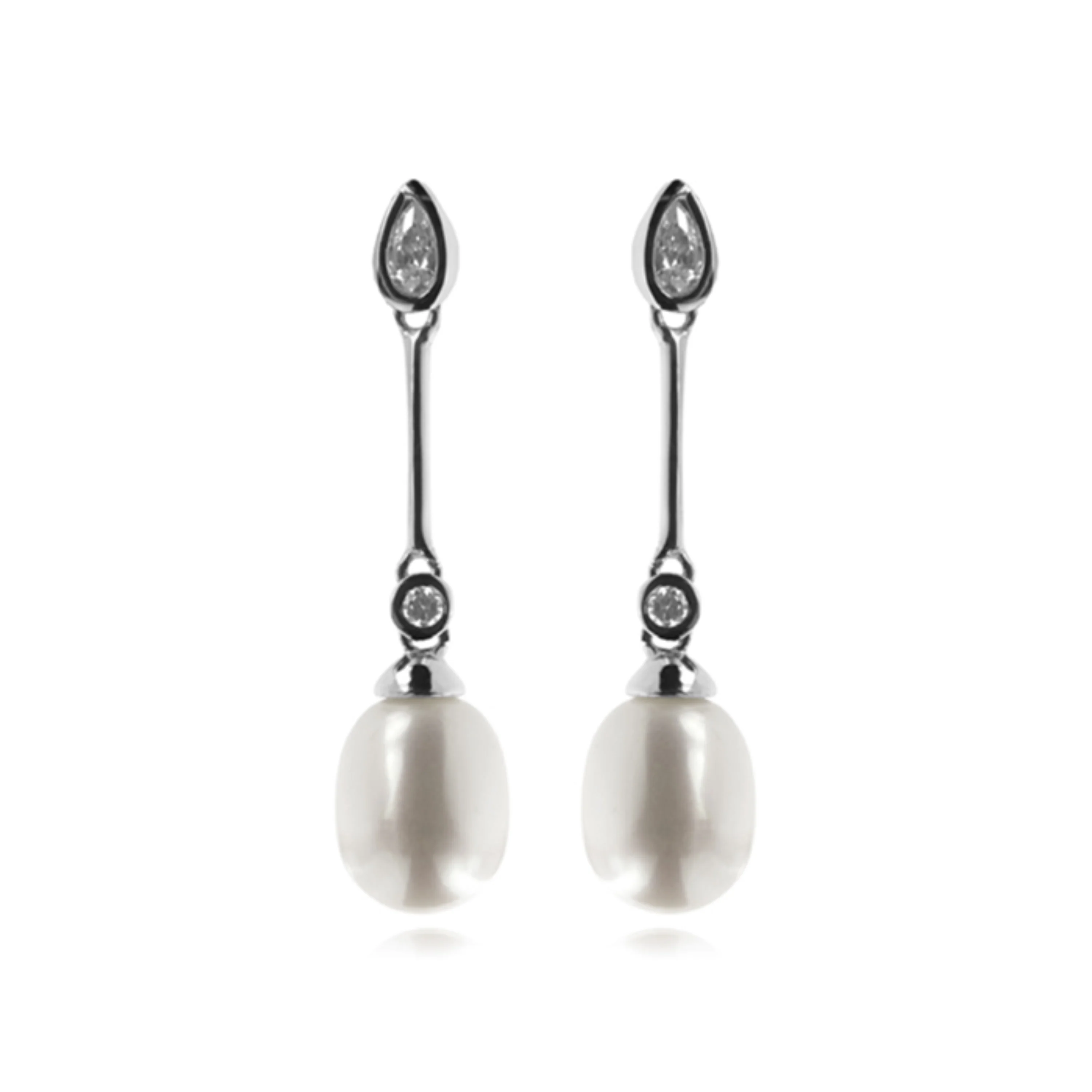 Pendientes de Plata de Ley 925 con Perla Blanca acabados en rodio - Racoon