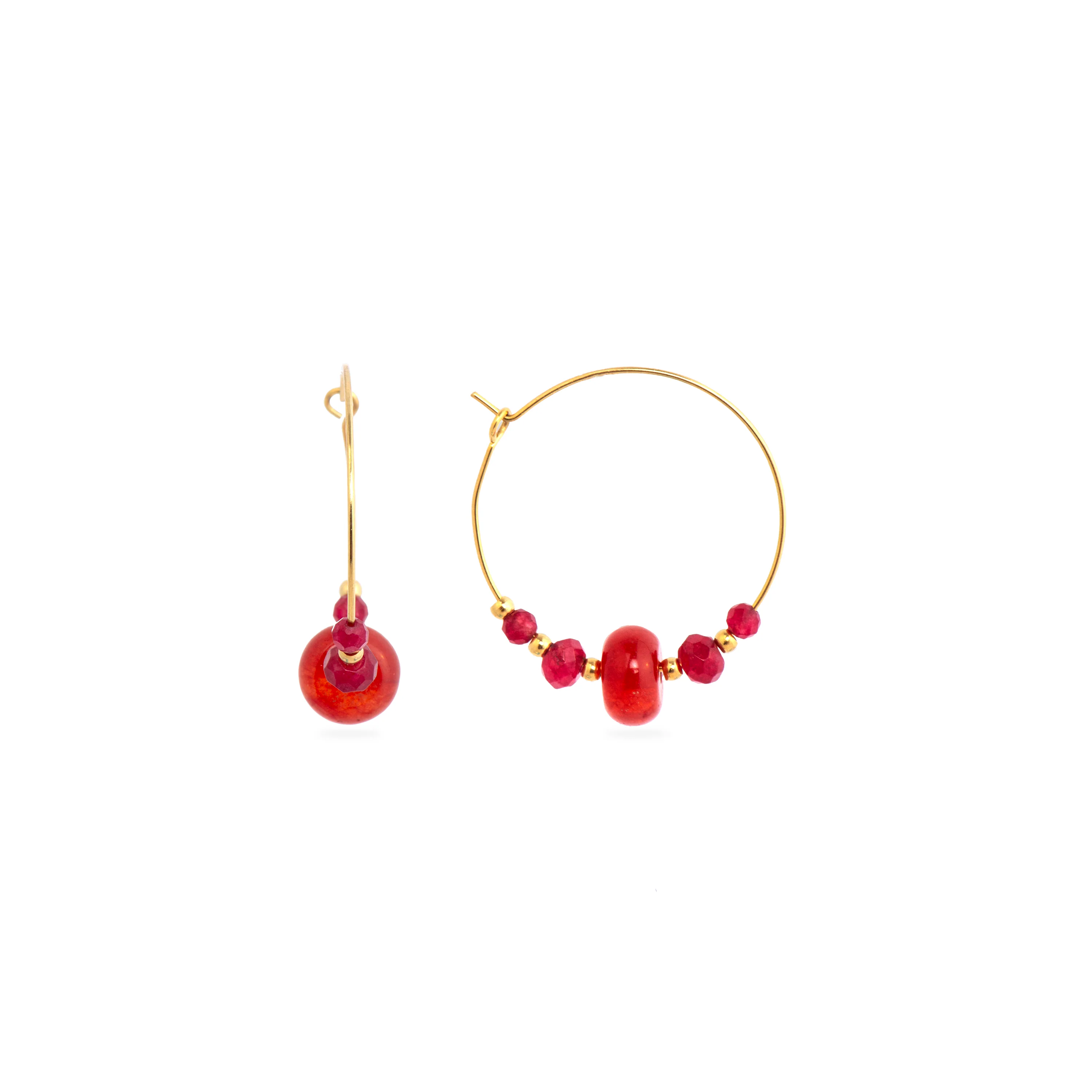 Pendientes acabado oro amarillo de 18k y Jade Rojo - Rahay