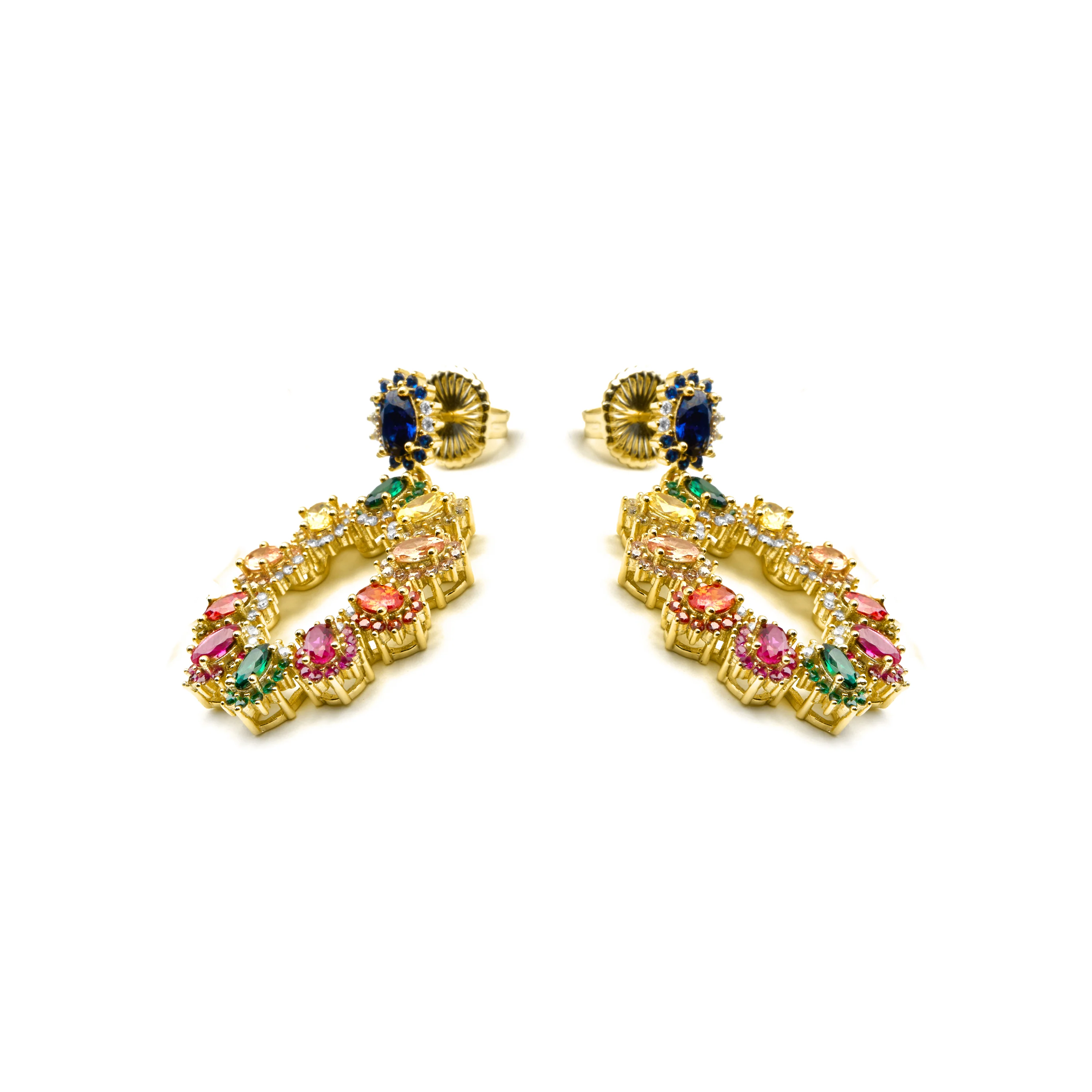 Pendientes de Plata de Ley 925 y Circonita Multicolor acabado oro 18k - Rak - Image 3