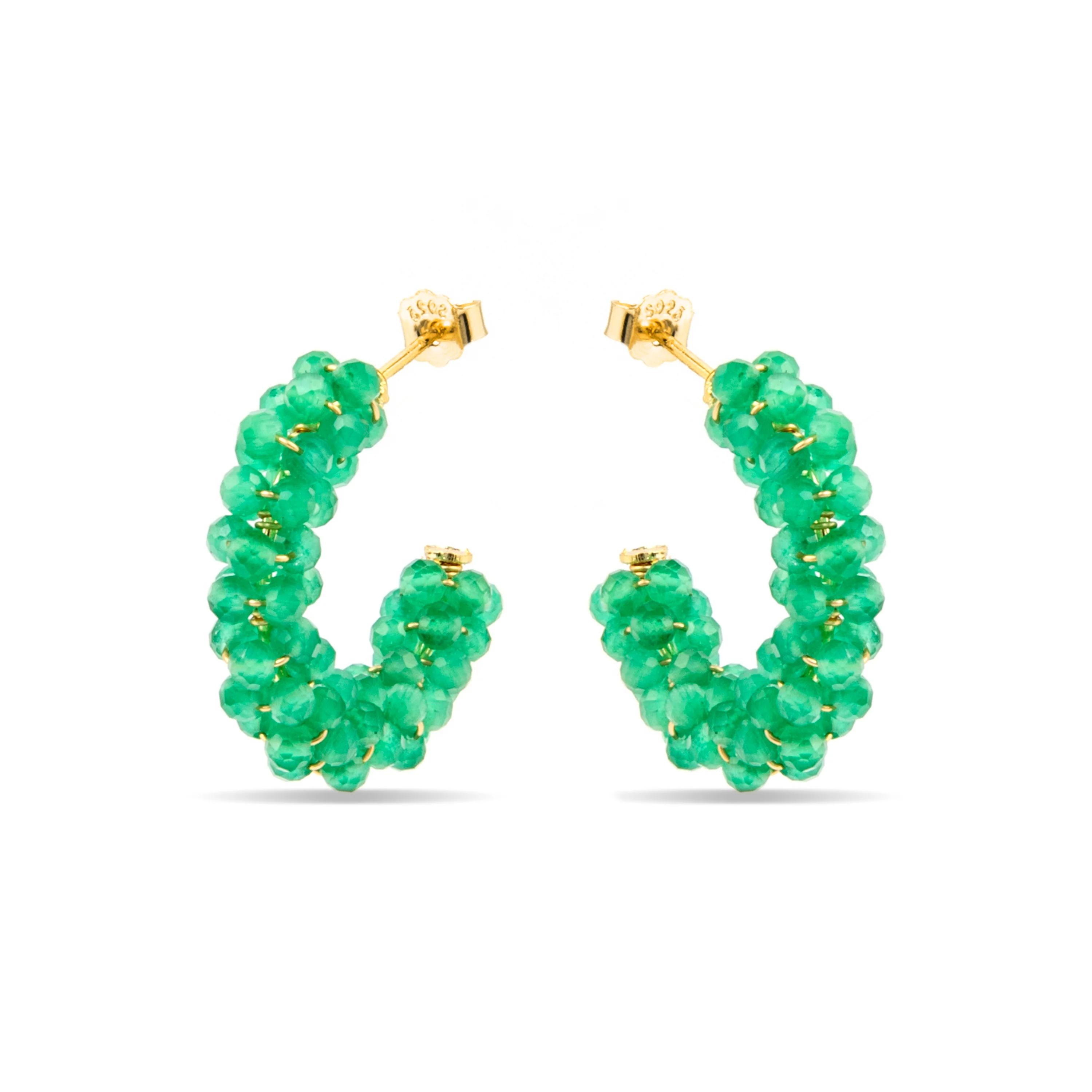 Pendientes de Plata de Ley 925 y Cuarzo Hidrotermal Verde Paraiba acabado oro amarillo de 18k - Rariki - Image 3