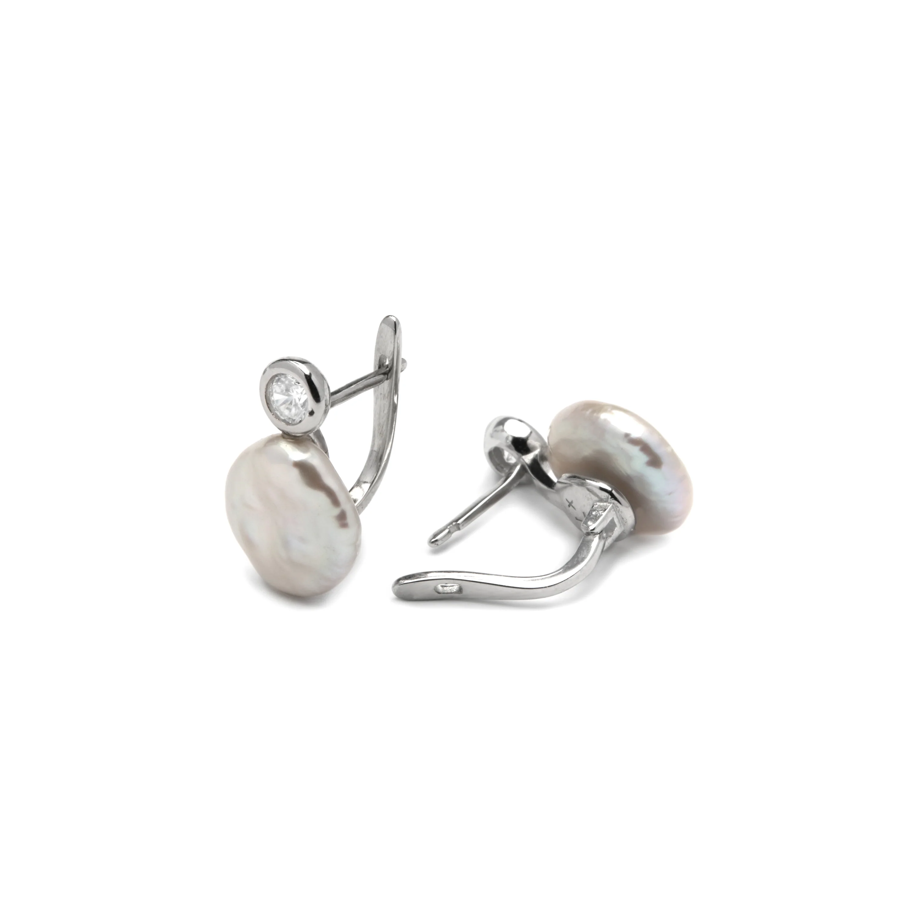 Pendientes de Plata de Ley 925 y Perla Blanca acabado rodio - Rasgrim - Image 4