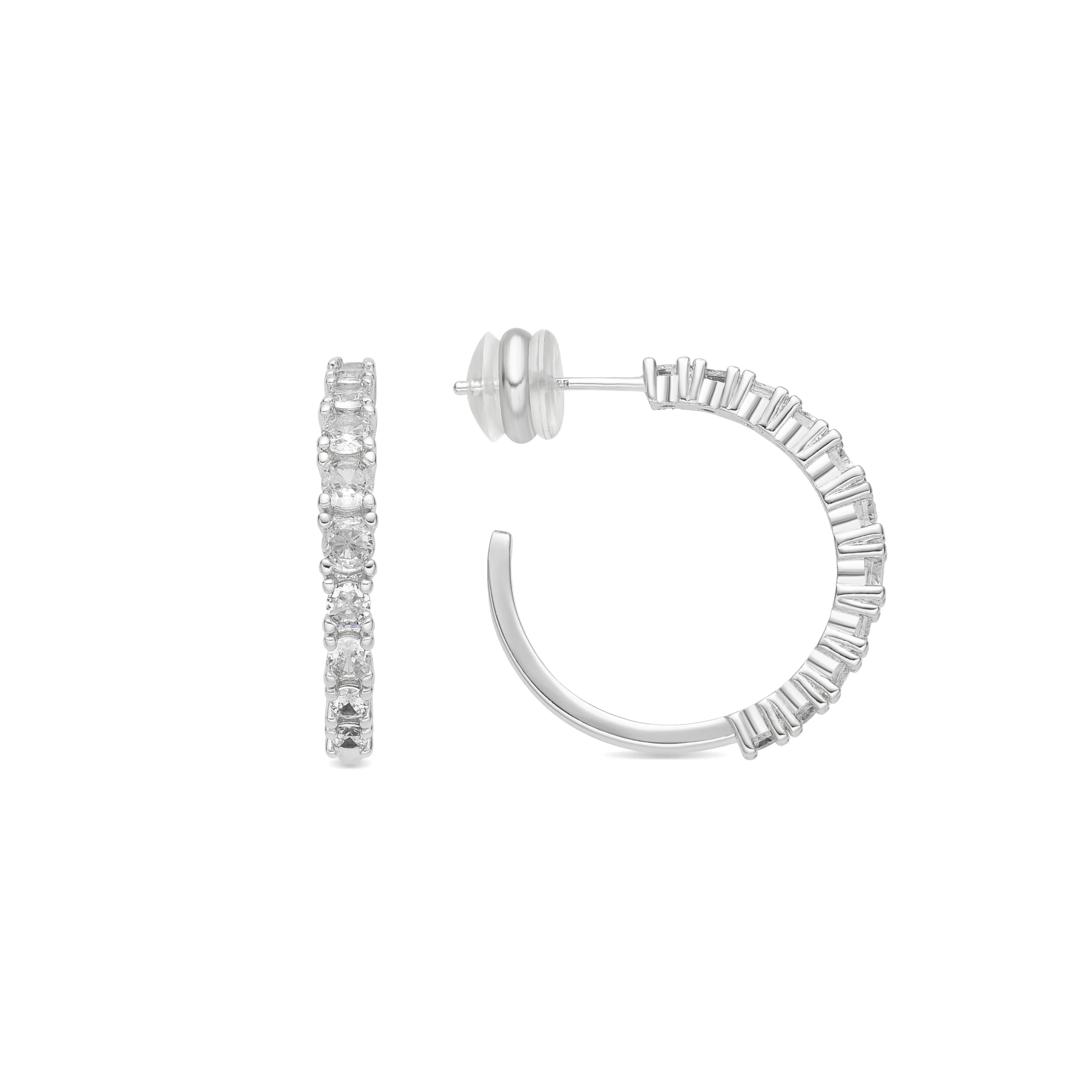 Pendientes de 24mm de diámetro acabado plata y circonita - Remil
