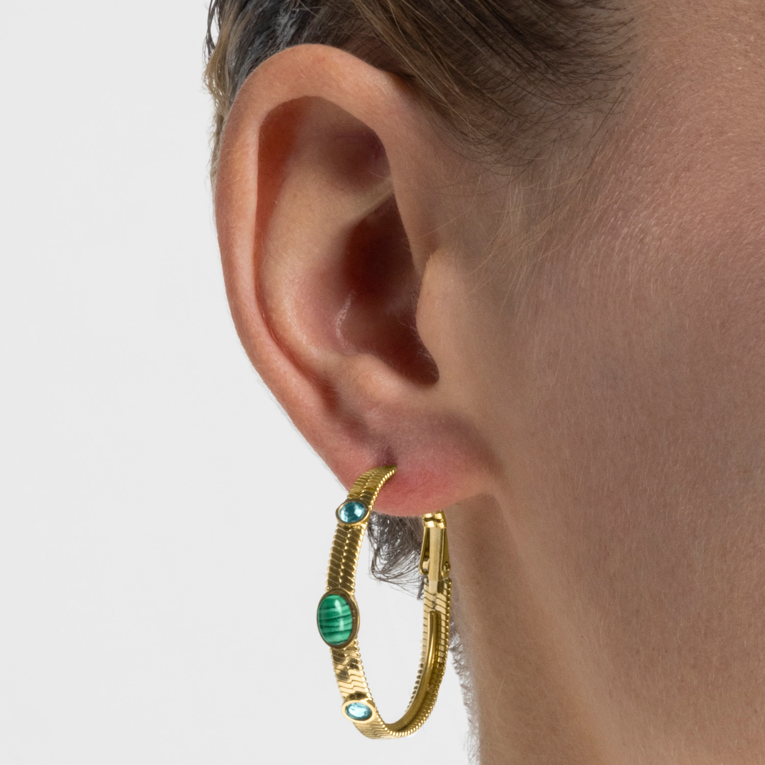 Pendientes con Malaquita acabado oro 18k - Reus - Image 3