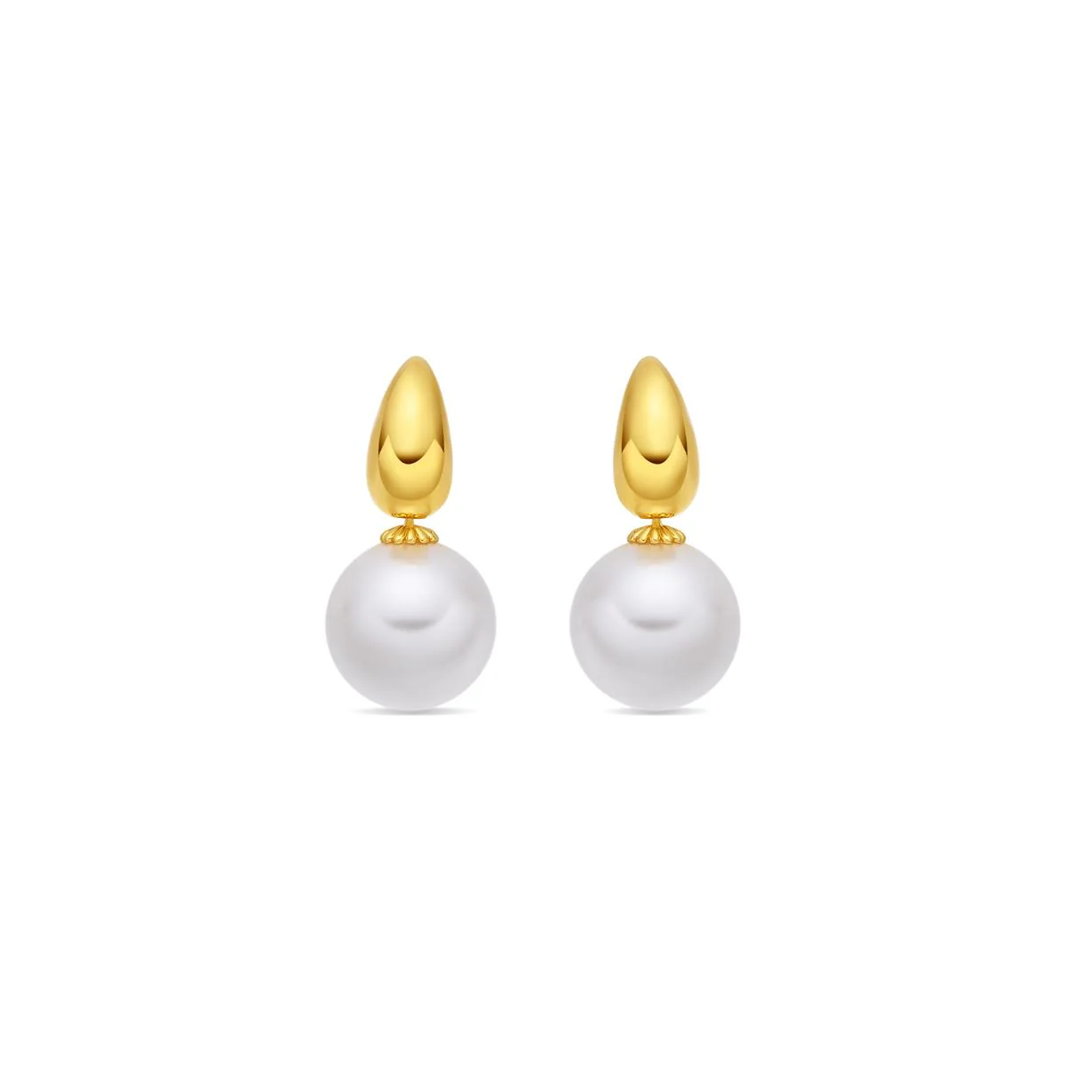 Pendientes de Perla Blanca acabado en oro amarillo de 18k - Rosmi