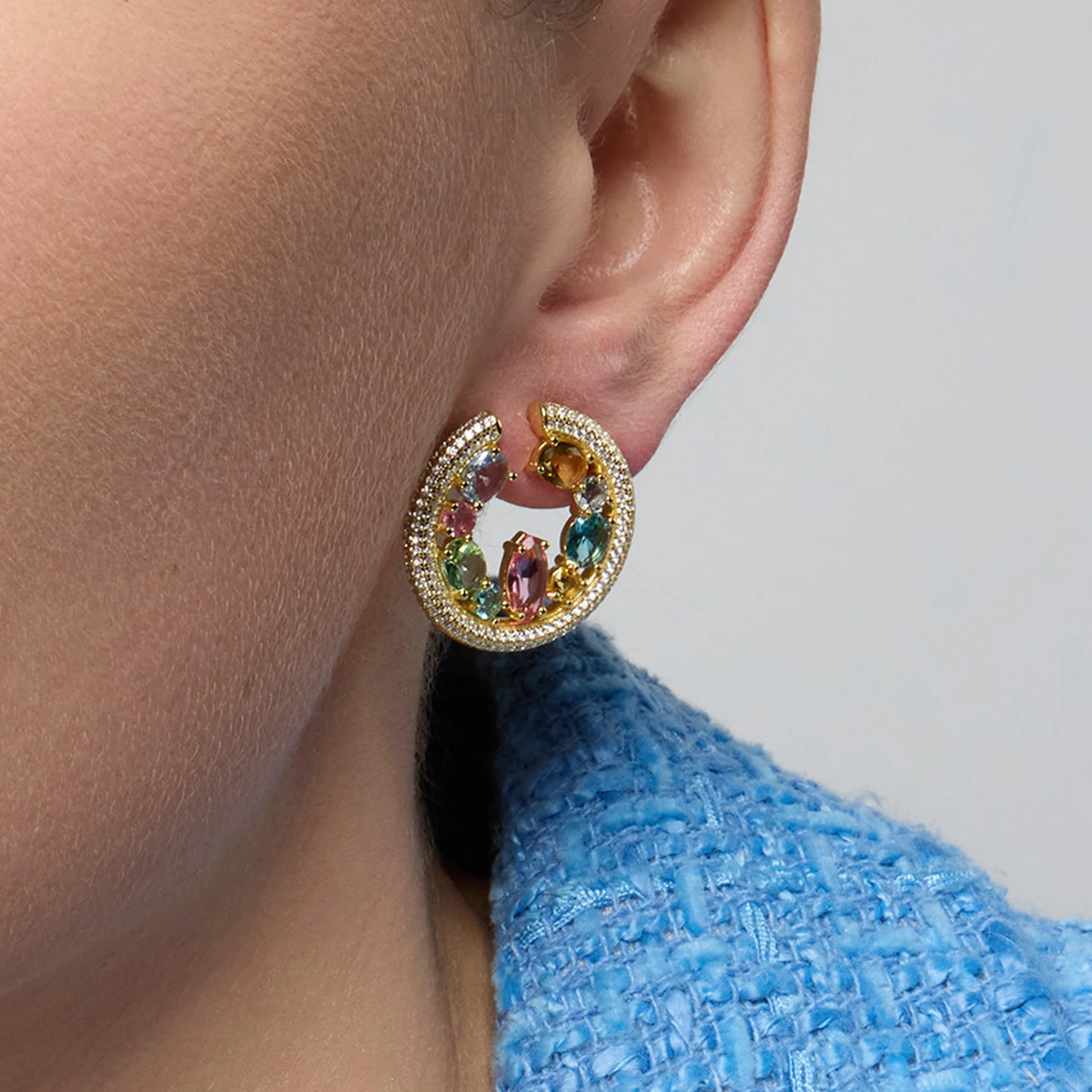 Pendientes de Plata de Ley 925 y Circonita Multicolor acabado oro amarillo de 18k - Sab - Image 3