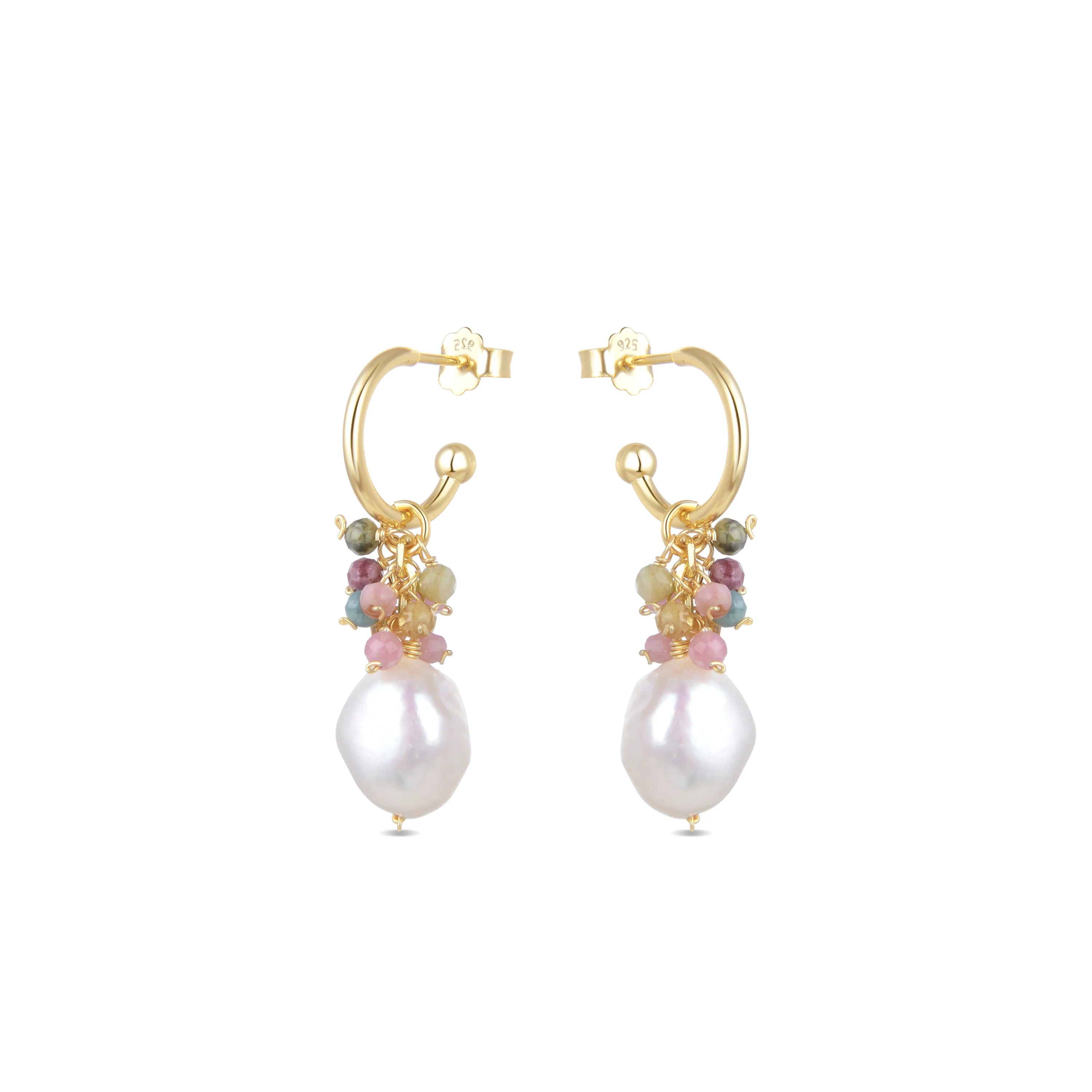 Pendientes de Plata de Ley 925 con Perla Blanca acabados en oro amarillo 18K - Sahme - Image 3