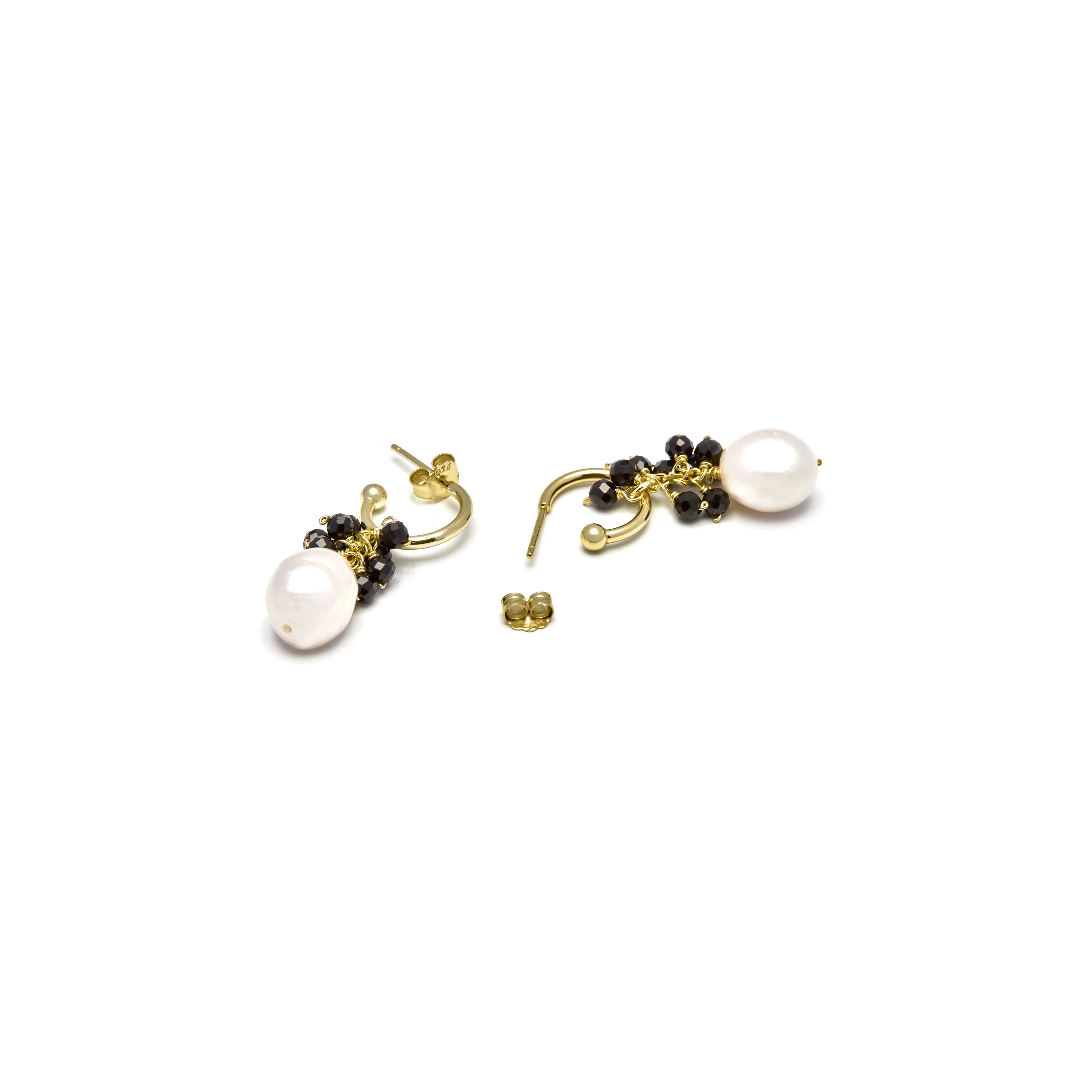 Pendientes de Plata de Ley 925 con Cristal Negro acabados en oro amarillo 18K - Sahme - Image 5