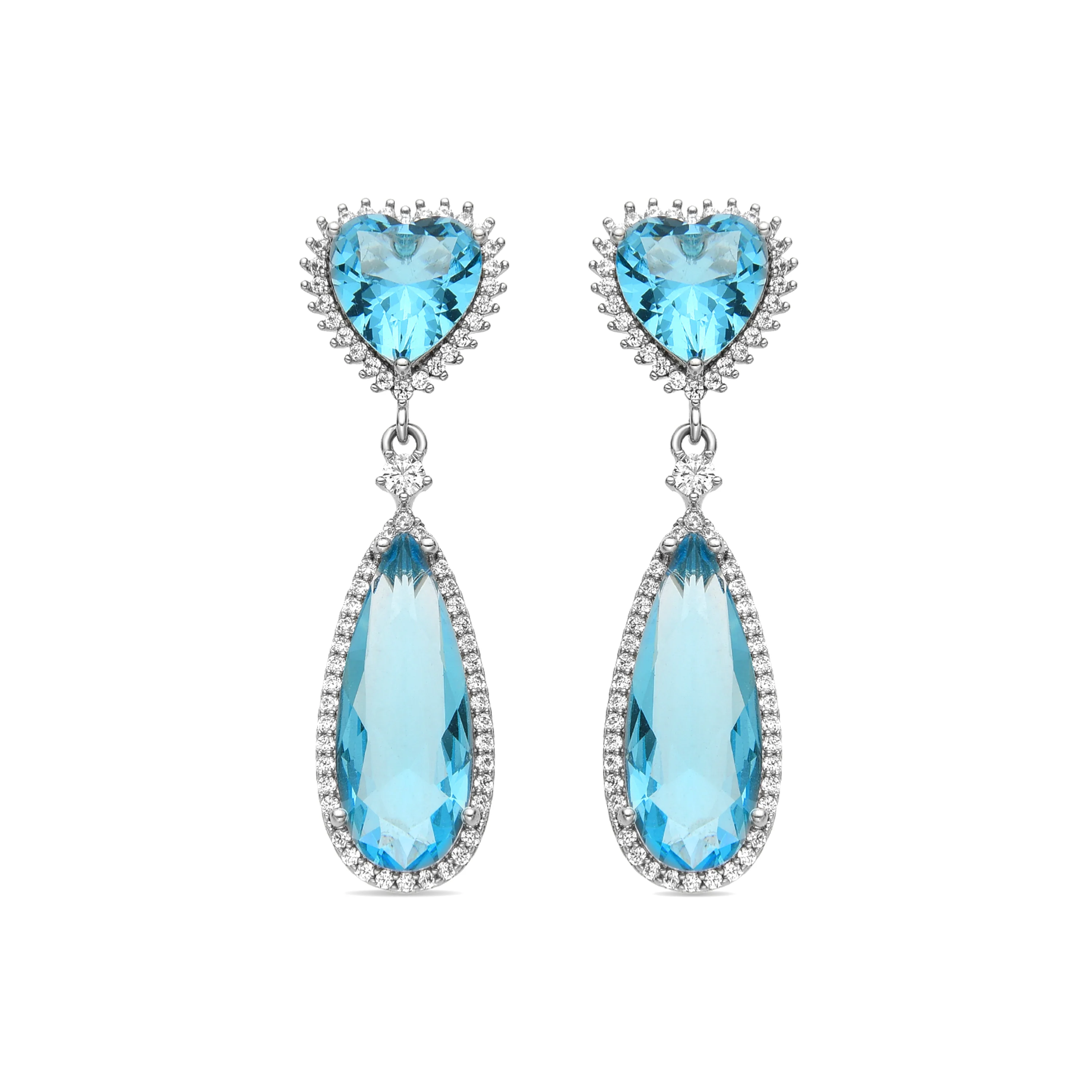 Pendientes con Circonita Aguamarina acabado plata - Saiga