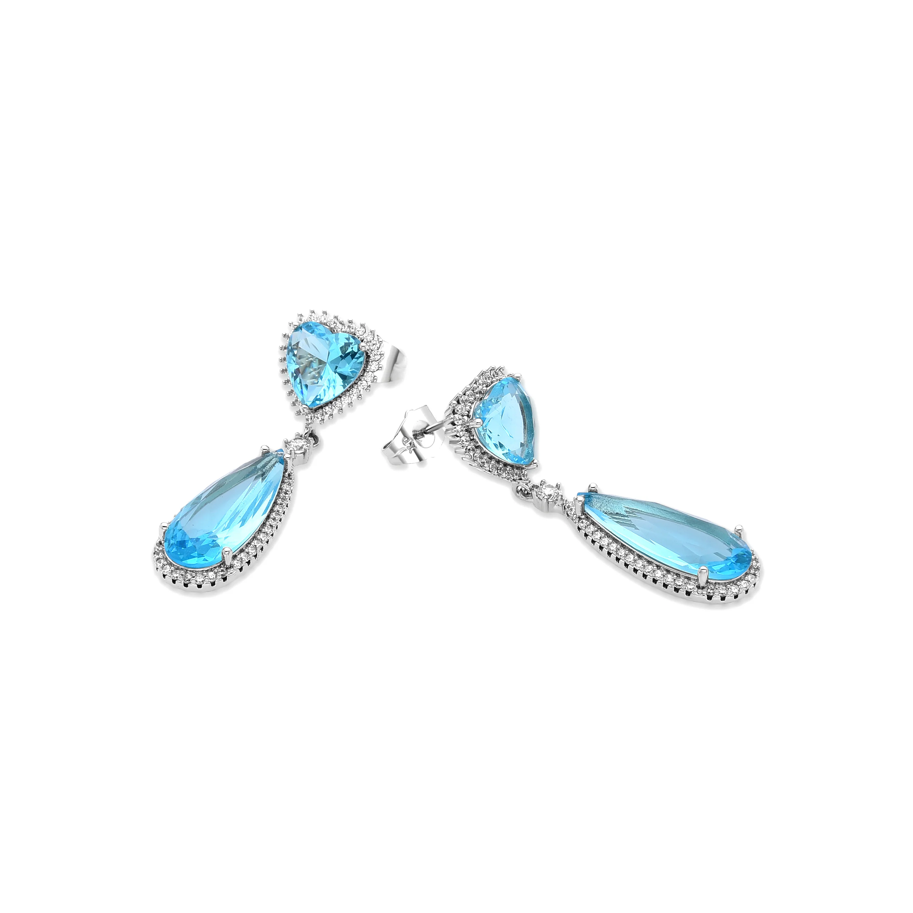 Pendientes con Circonita Aguamarina acabado plata - Saiga - Image 4