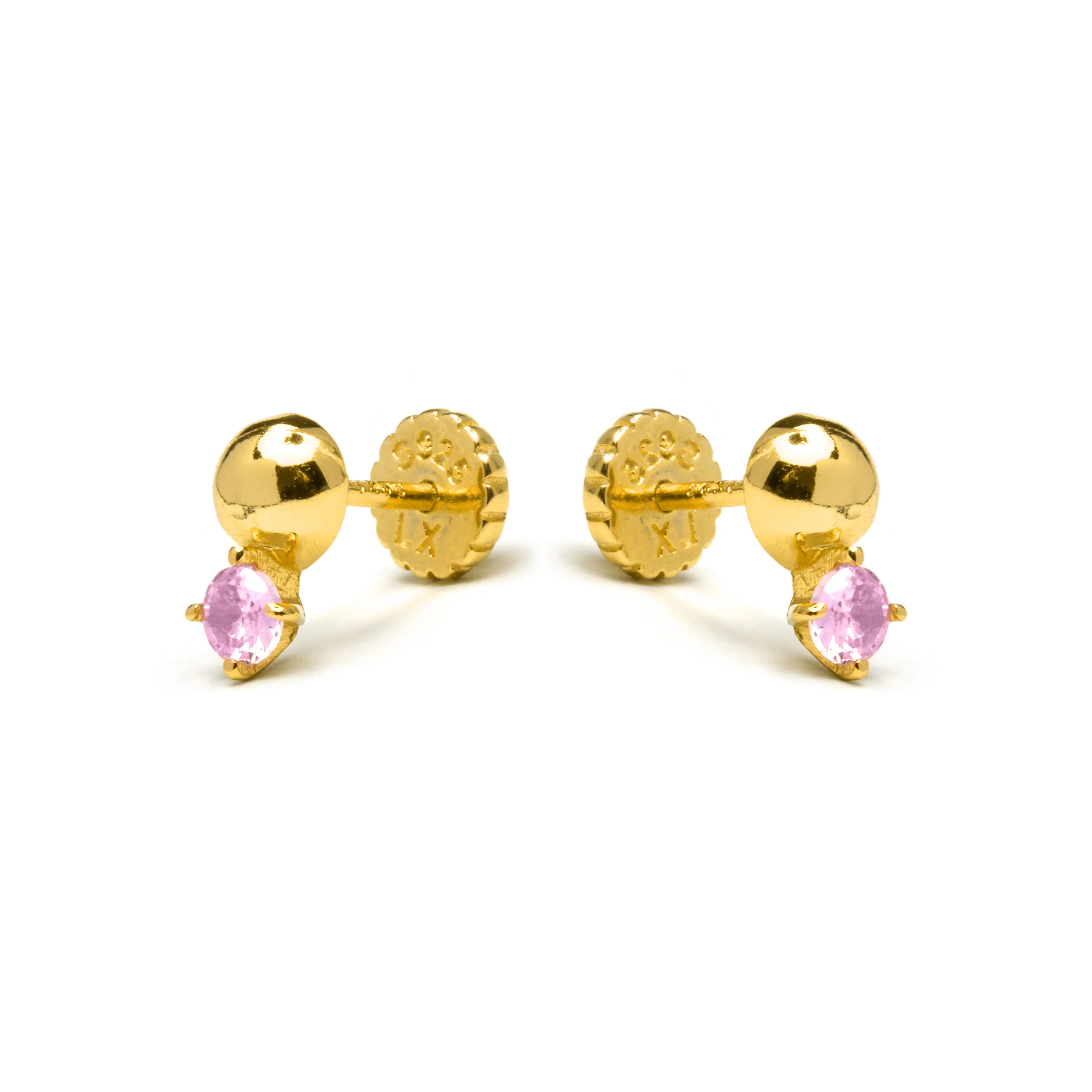 Pendientes de Plata de Ley 925 y Circonita Rosa acabados en oro amarillo 18K - Sako - Image 3