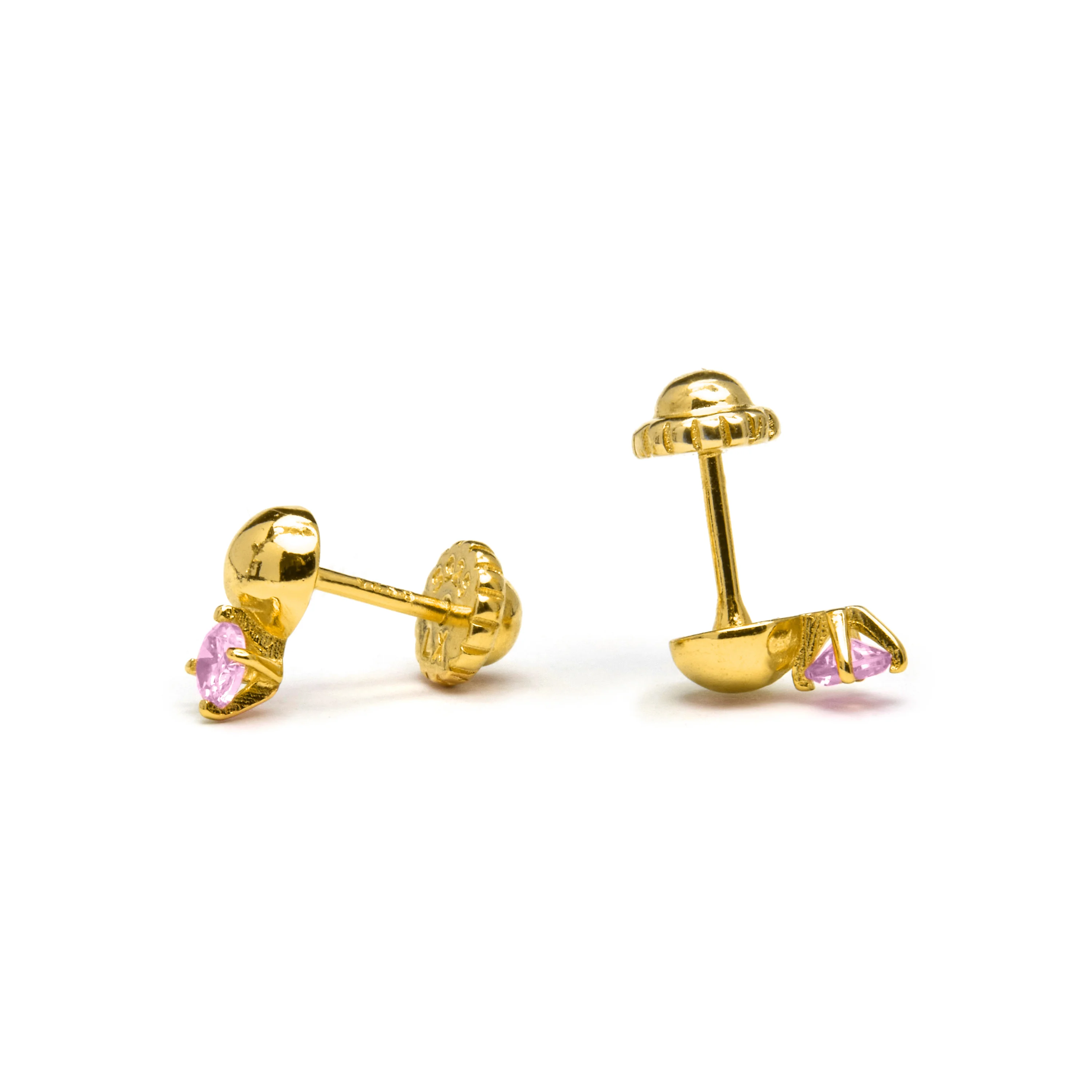 Pendientes de Plata de Ley 925 y Circonita Rosa acabados en oro amarillo 18K - Sako - Image 4