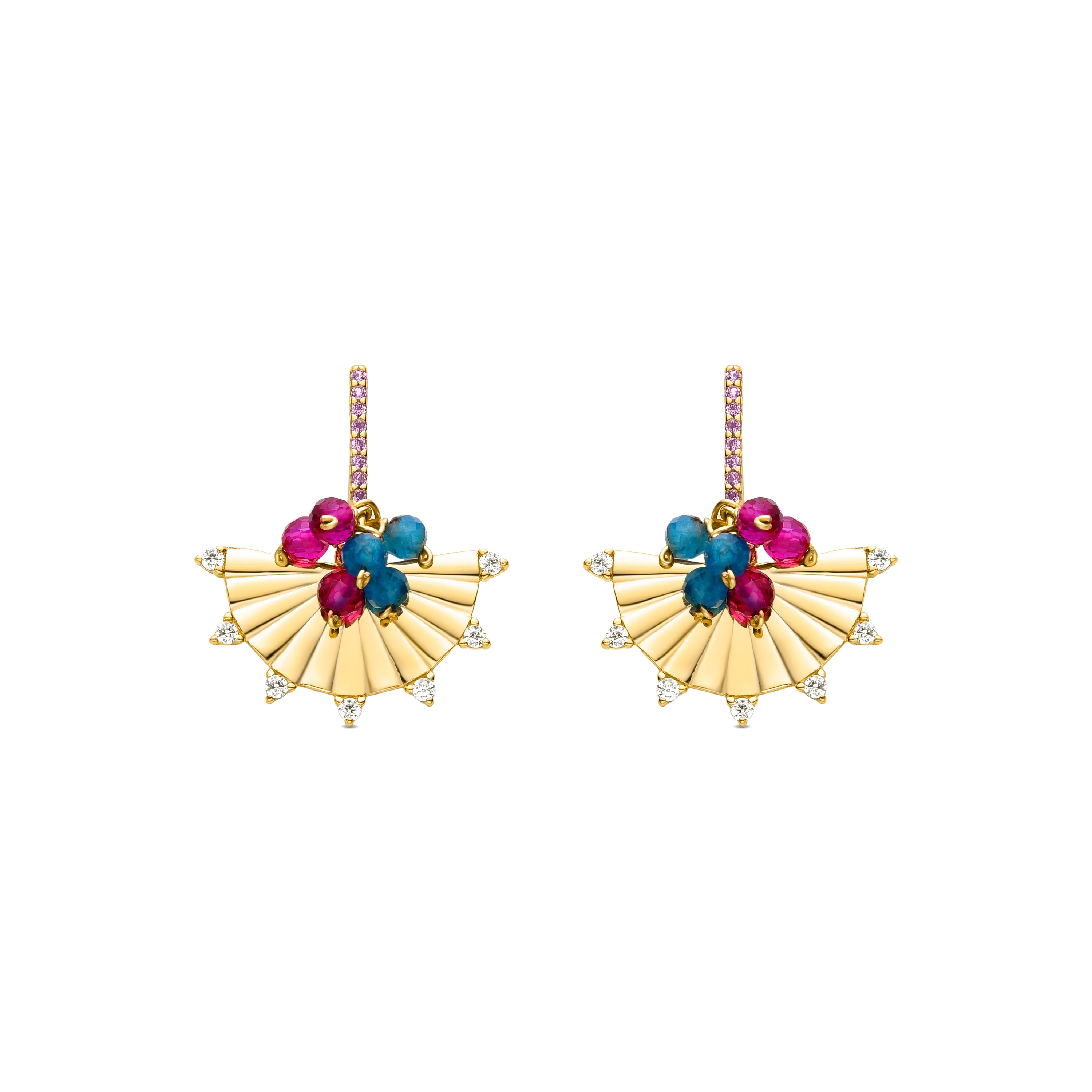 Pendientes de Plata de Ley 925 con Circonita Multicolor acabados en oro amarillo 18K - Salma