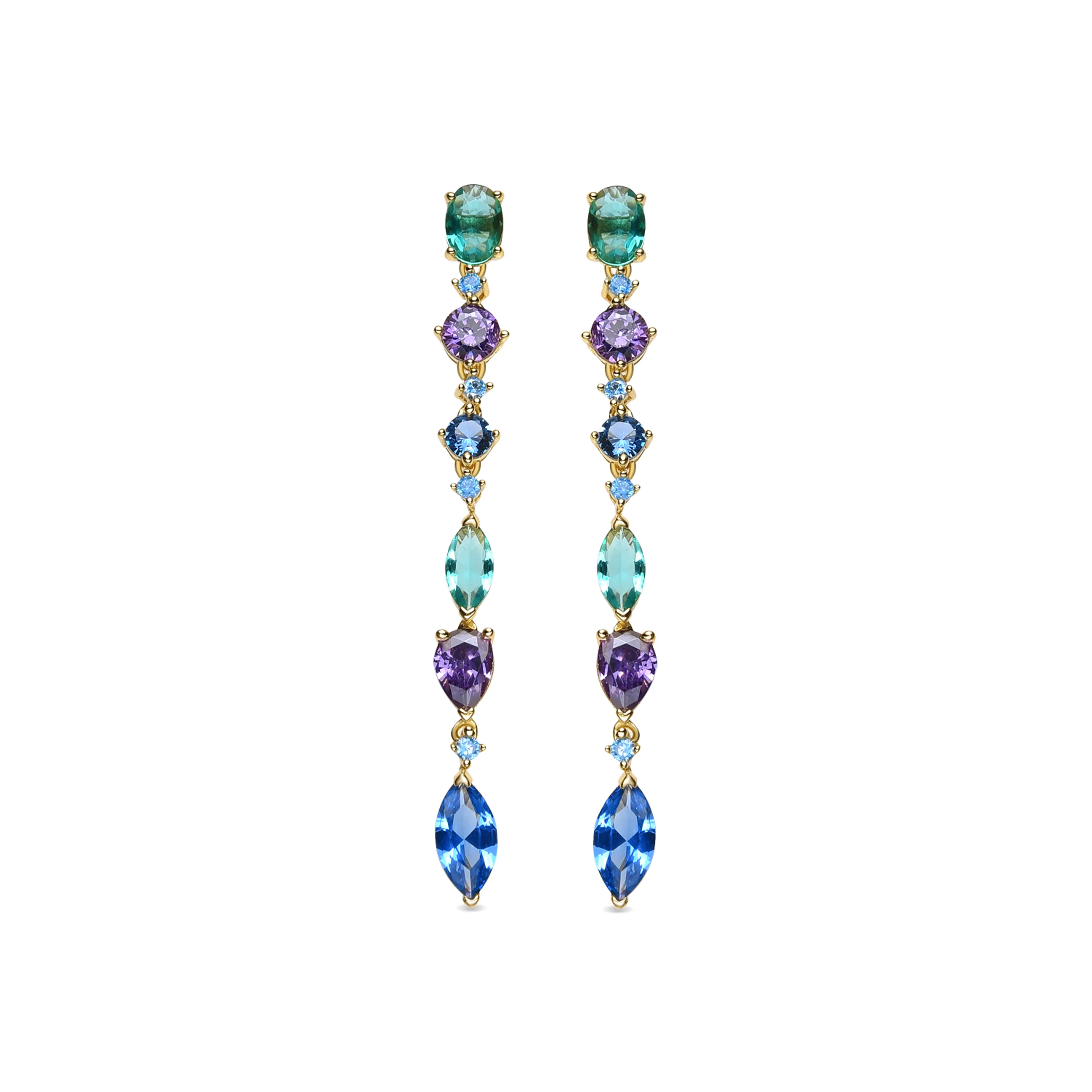 Pendientes de Plata de Ley 925 y Circonita Multicolor acabado oro 18k - Samaa