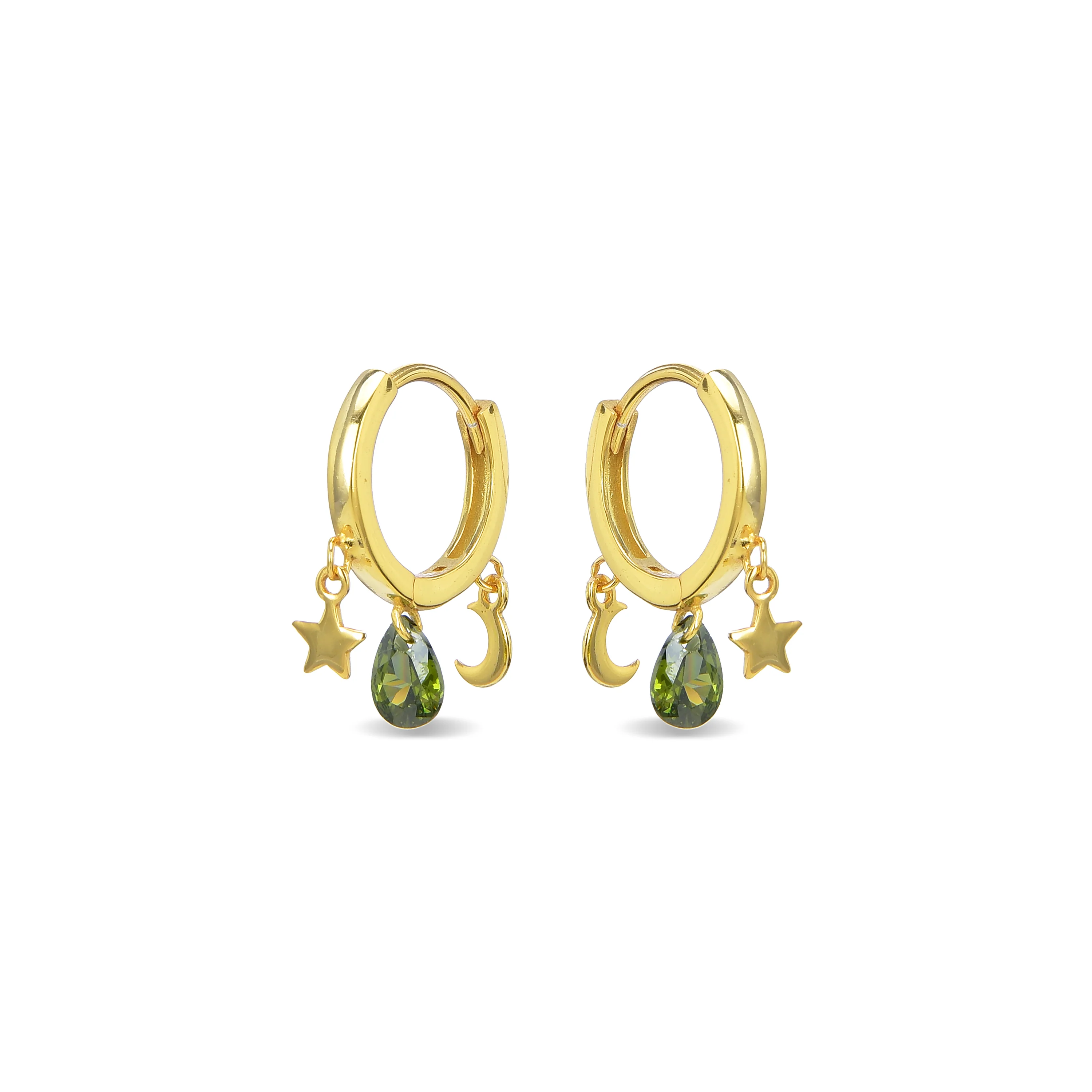 Pendientes de Plata de Ley 925 con Circonita Multicolor acabados en oro amarillo 18K - Saon - Image 3
