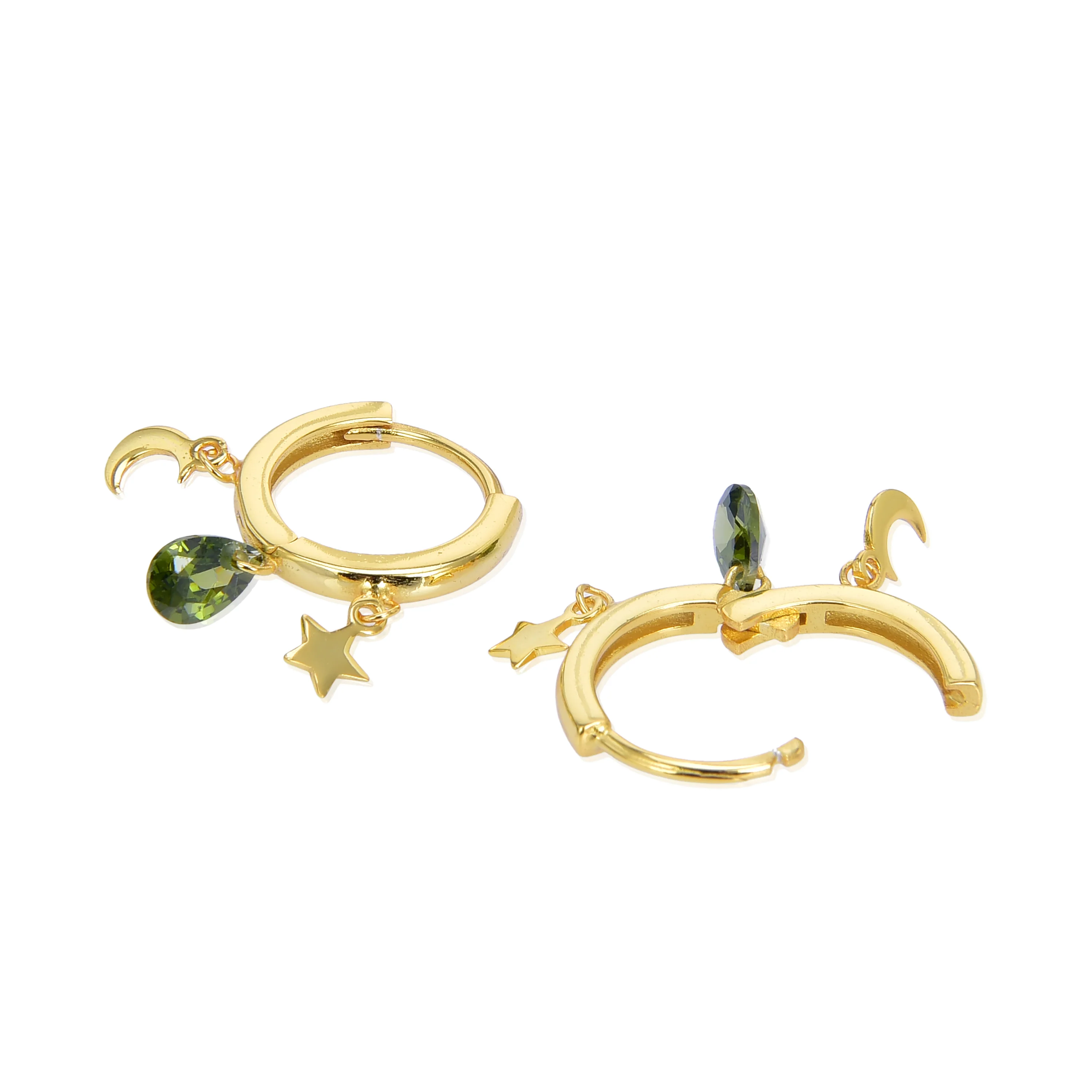 Pendientes de Plata de Ley 925 con Circonita Multicolor acabados en oro amarillo 18K - Saon - Image 5