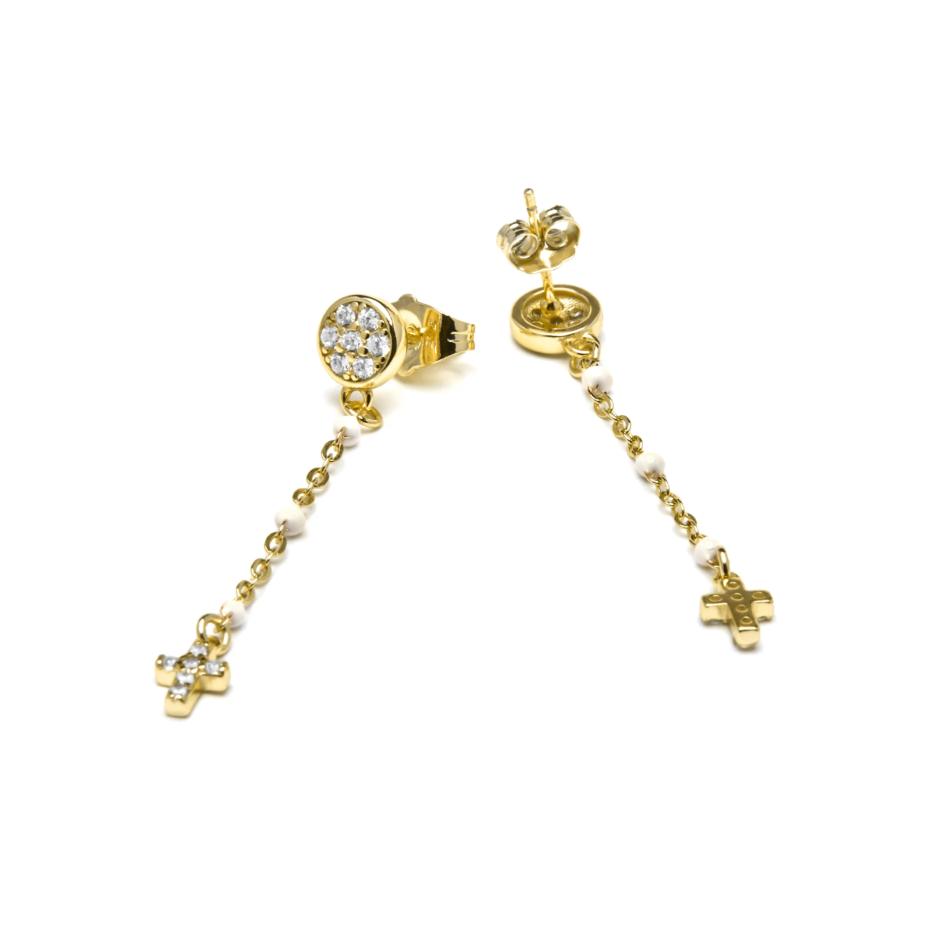 Pendientes de Plata de Ley 925 y Lacado Blanco acabado oro amarillo de 18k - Senai - Image 5