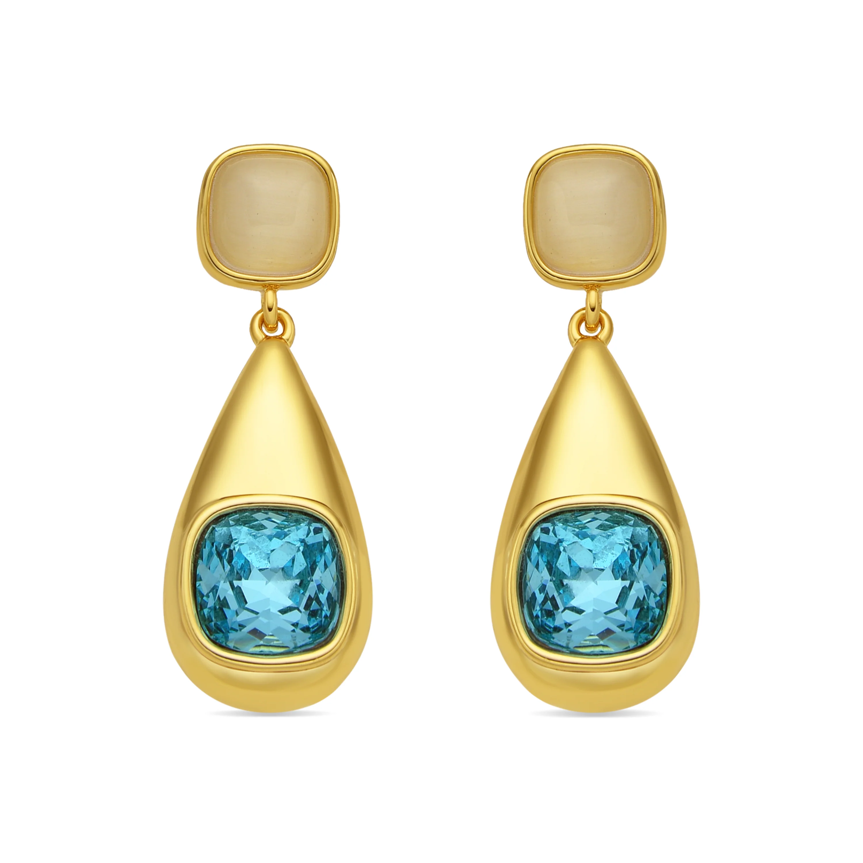 Pendientes acabado oro amarillo de 18k y Cristal Azul - Sethi