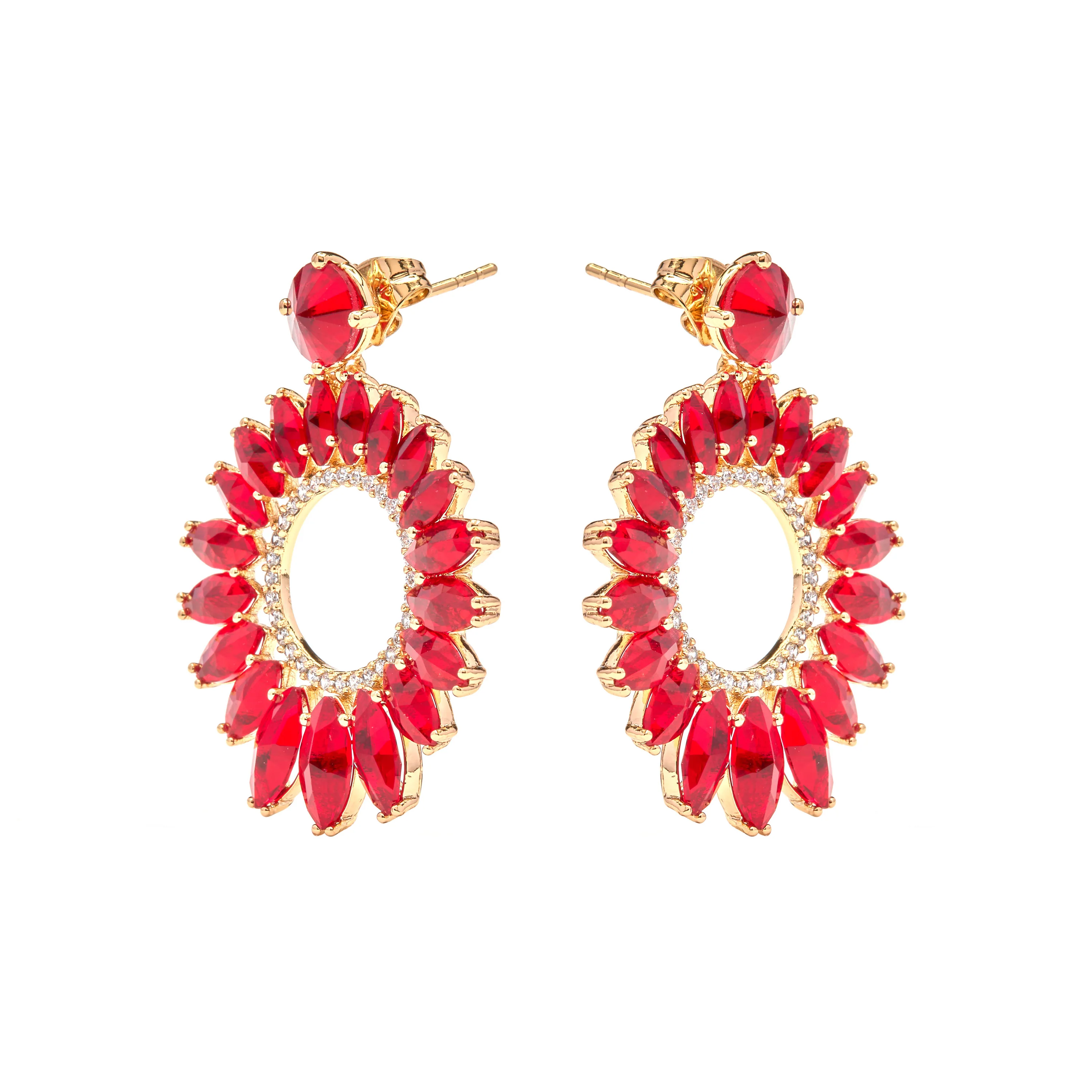 Pendientes de Cristal Rojo acabado en oro amarillo de 18k - Lelyl - Image 3