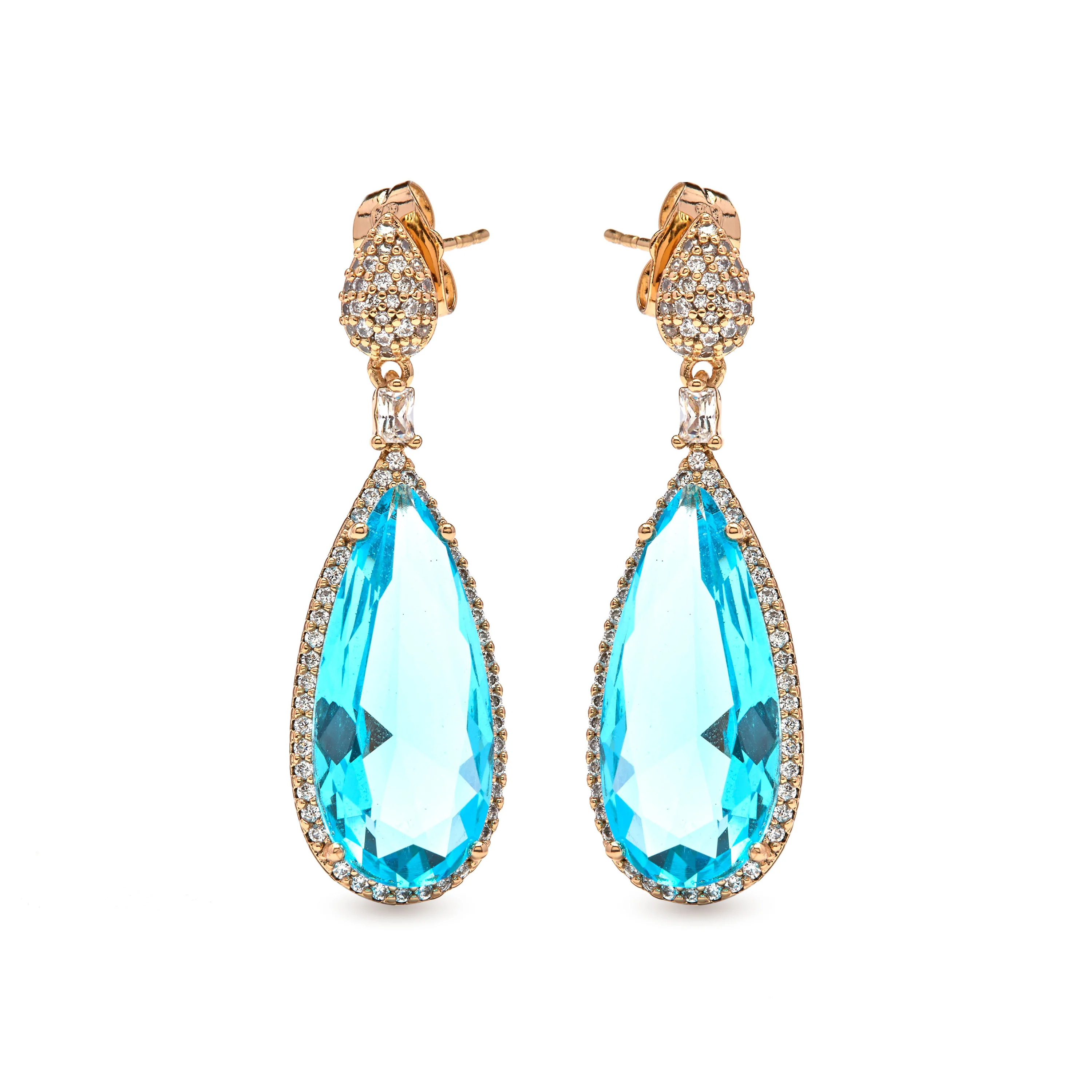 Pendientes de Circonita Aguamarina acabado en oro amarillo de 18k - Miely