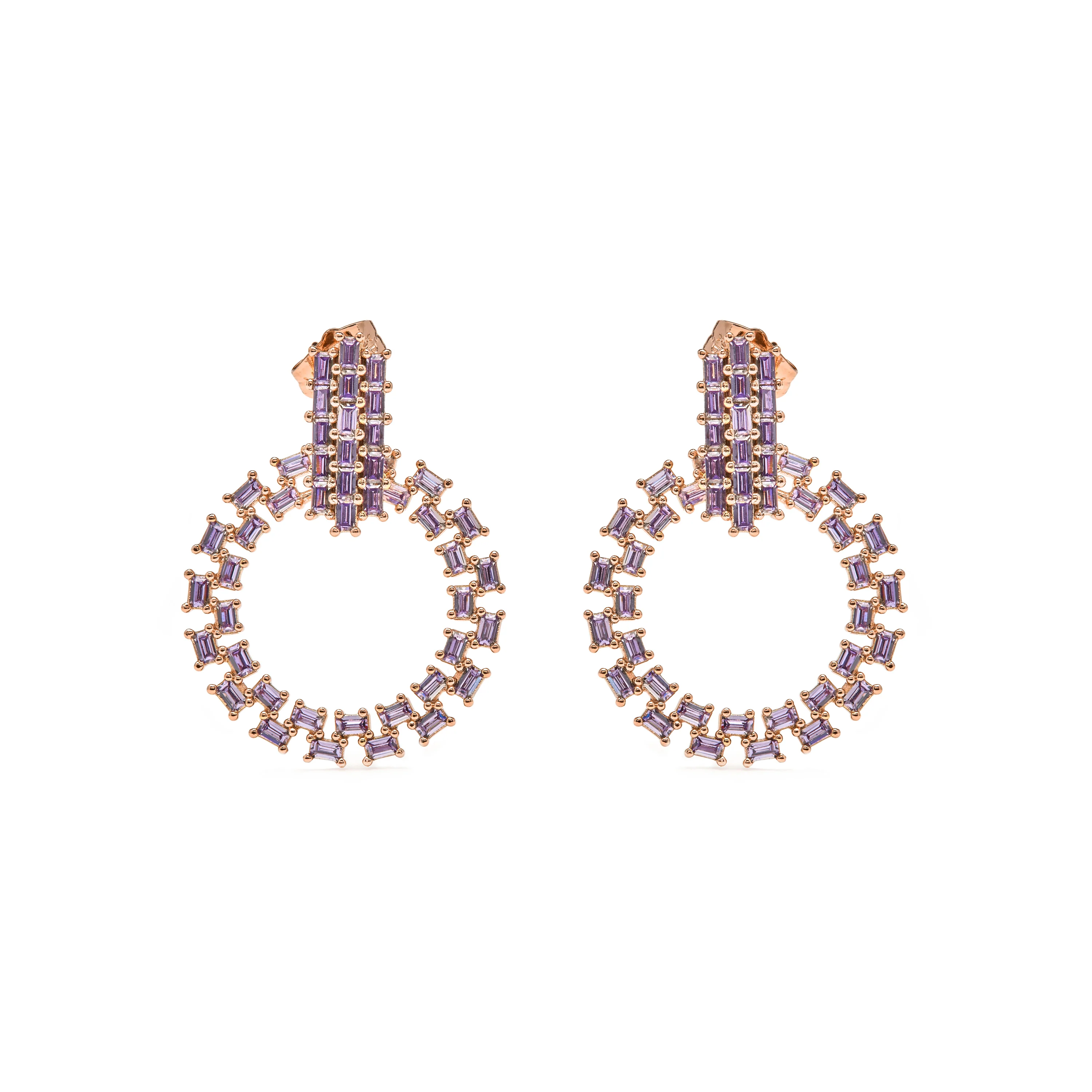 Pendientes de Circonita Amatista acabado en oro amarillo de 18k - Huang