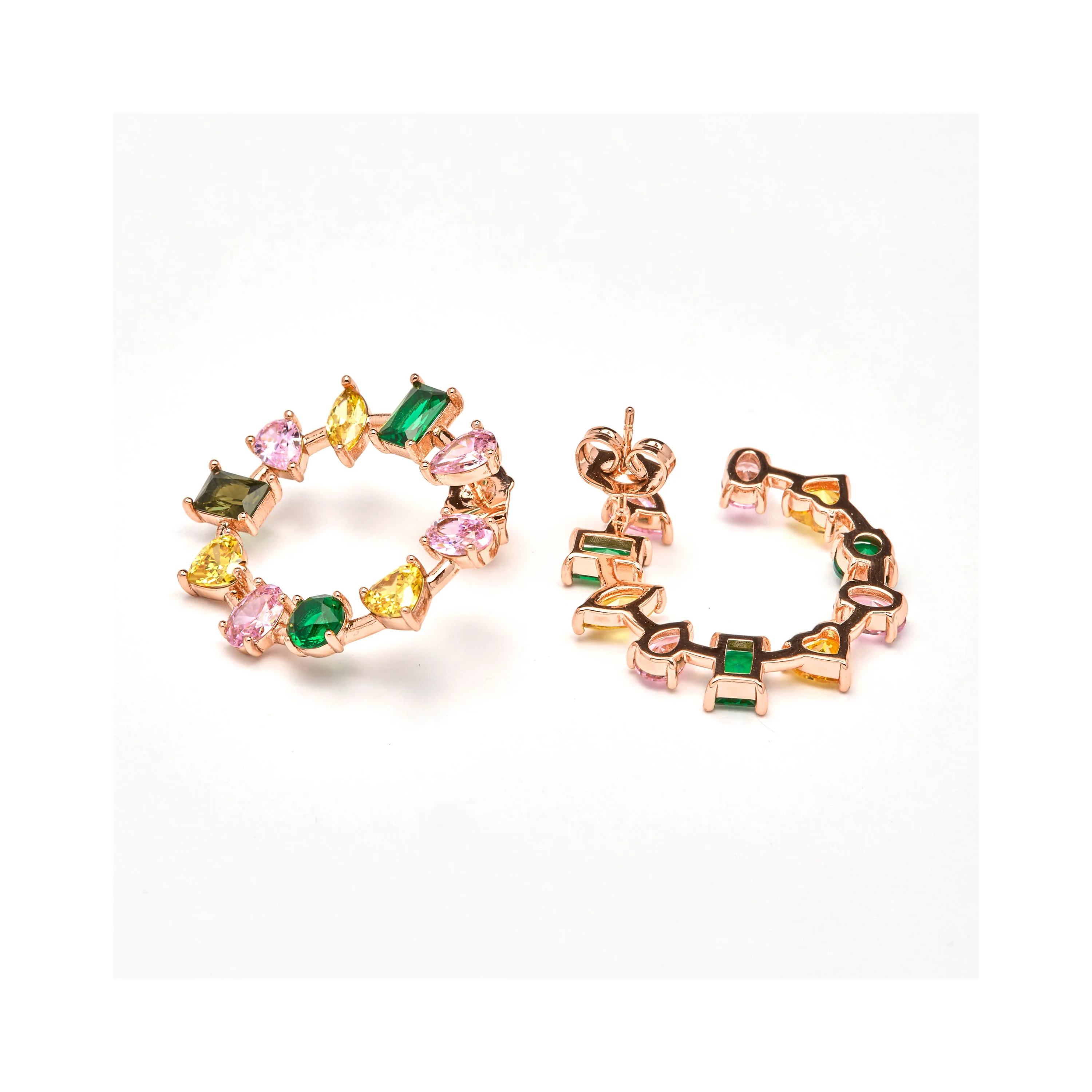 Pendientes de Circonita Multicolor acabado en oro amarillo de 18k - Tapus - Image 4