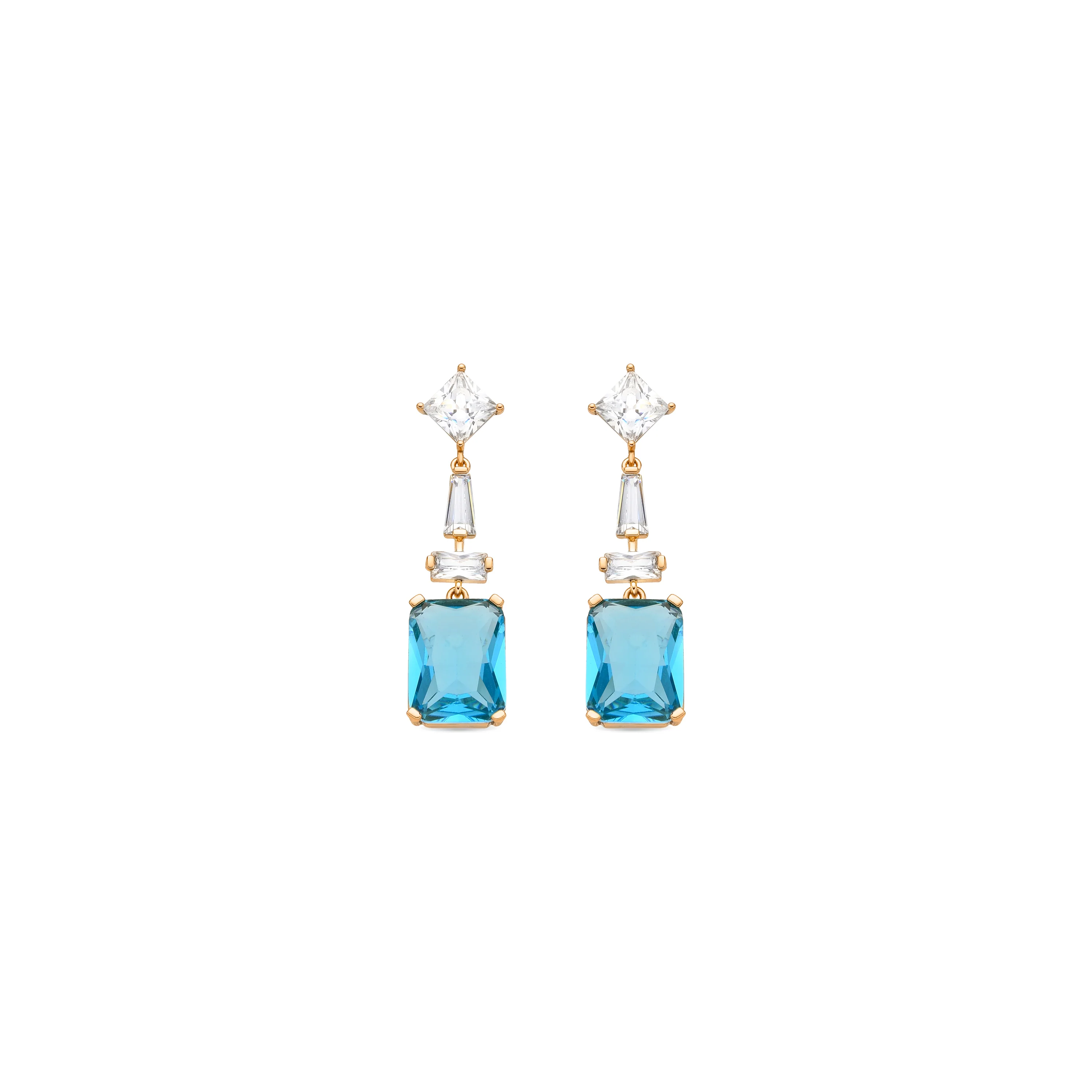 Pendientes acabado oro amarillo de 18k y Circonita Aguamarina - Shafaw