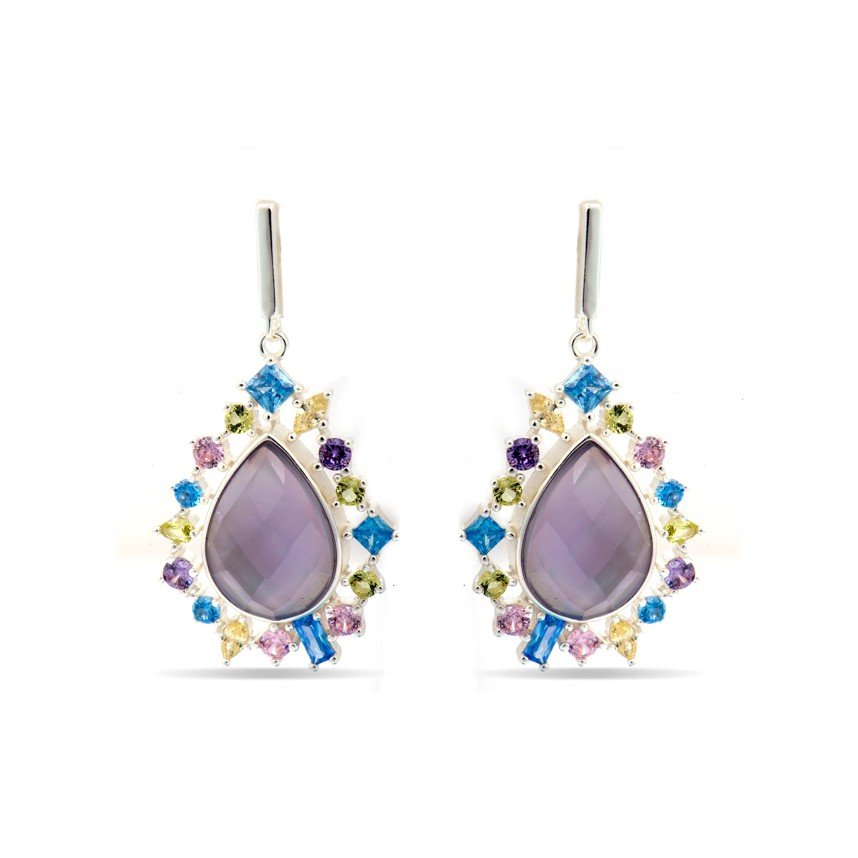 Pendientes de Plata de Ley 925 y Circonita Multicolor acabado rodio - Shigua