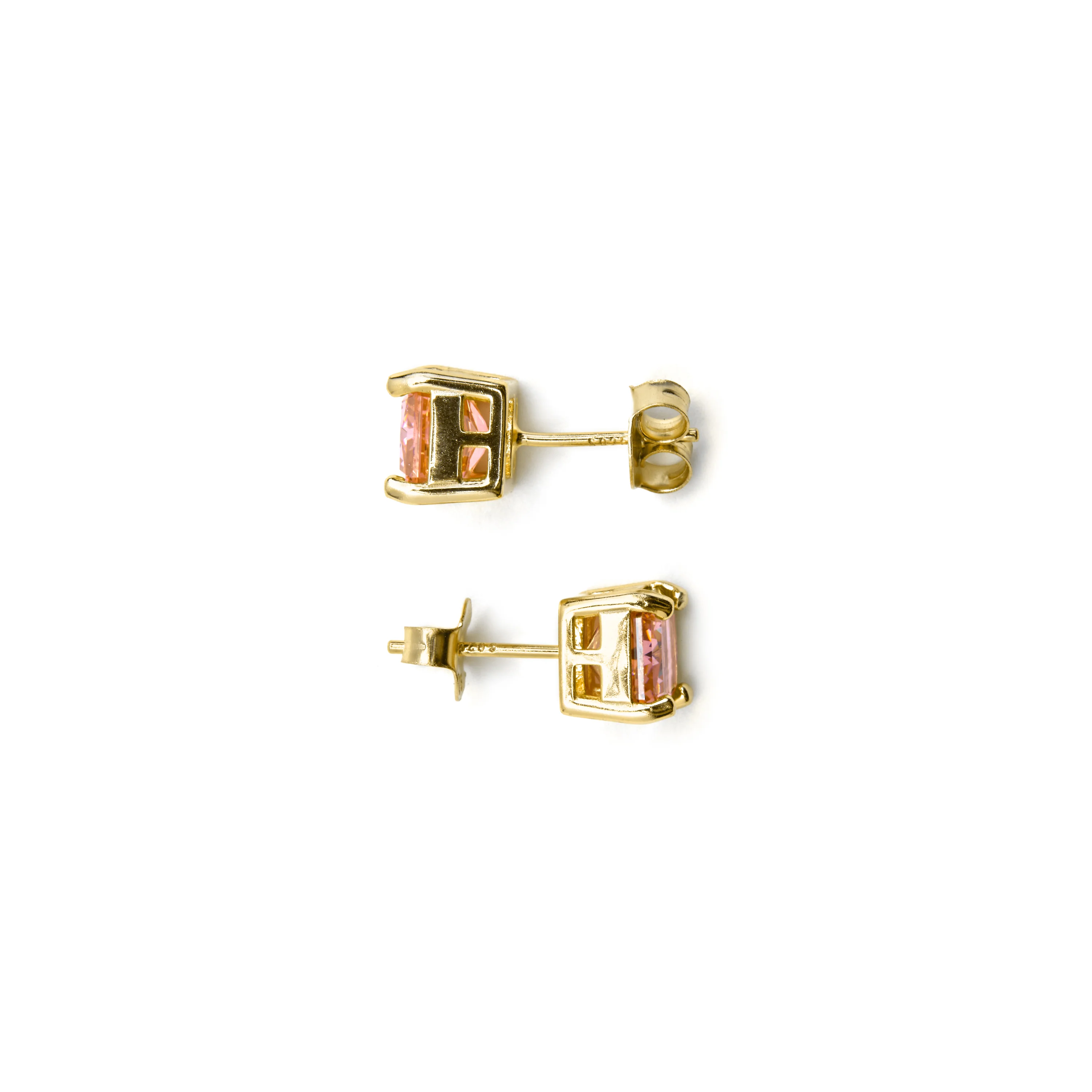 Pendientes de Plata de Ley 925 y Circonita Champagne acabado oro 18k - Sibke - Image 5