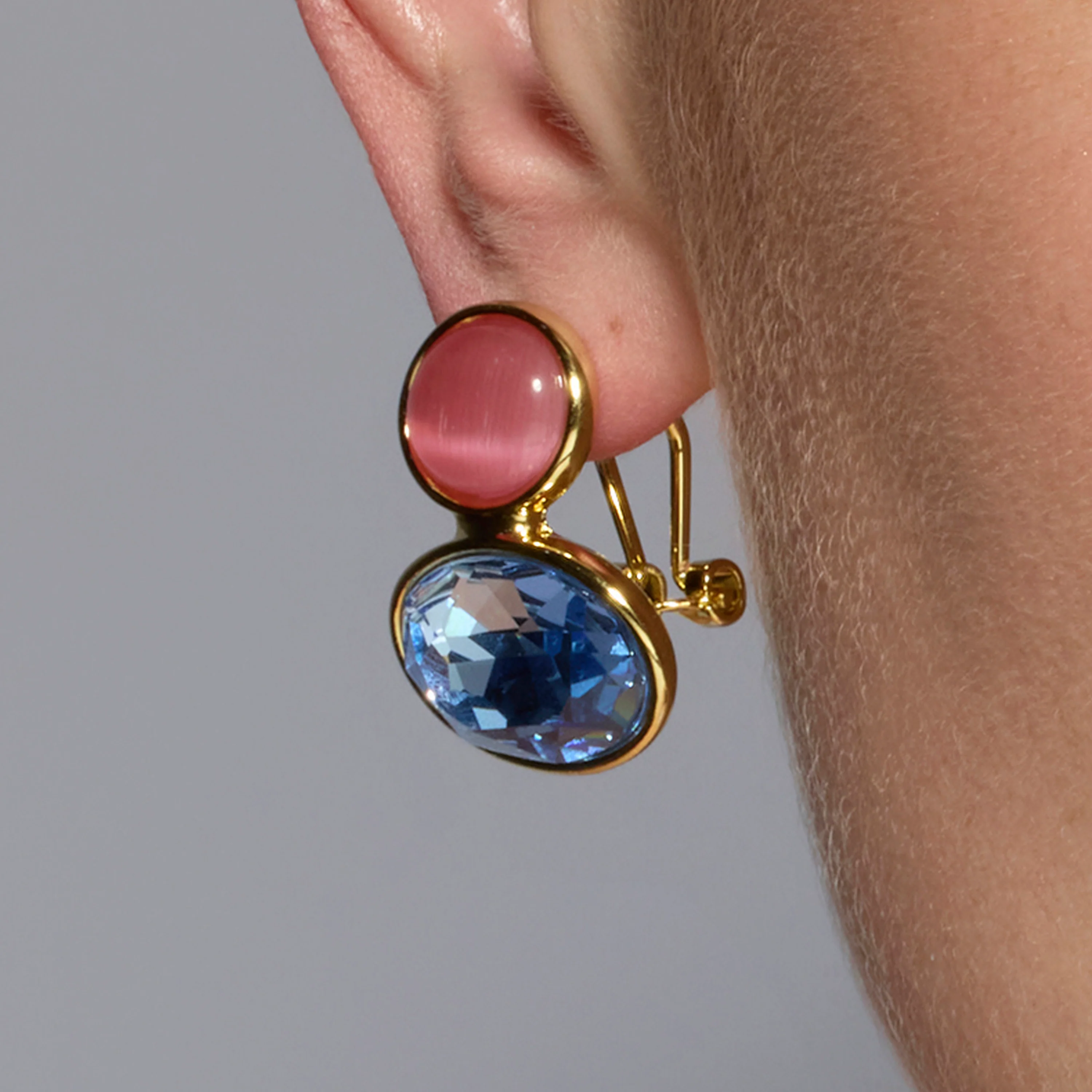 Pendientes acabado oro amarillo de 18k y Cristal Azul - Sigro - Image 4