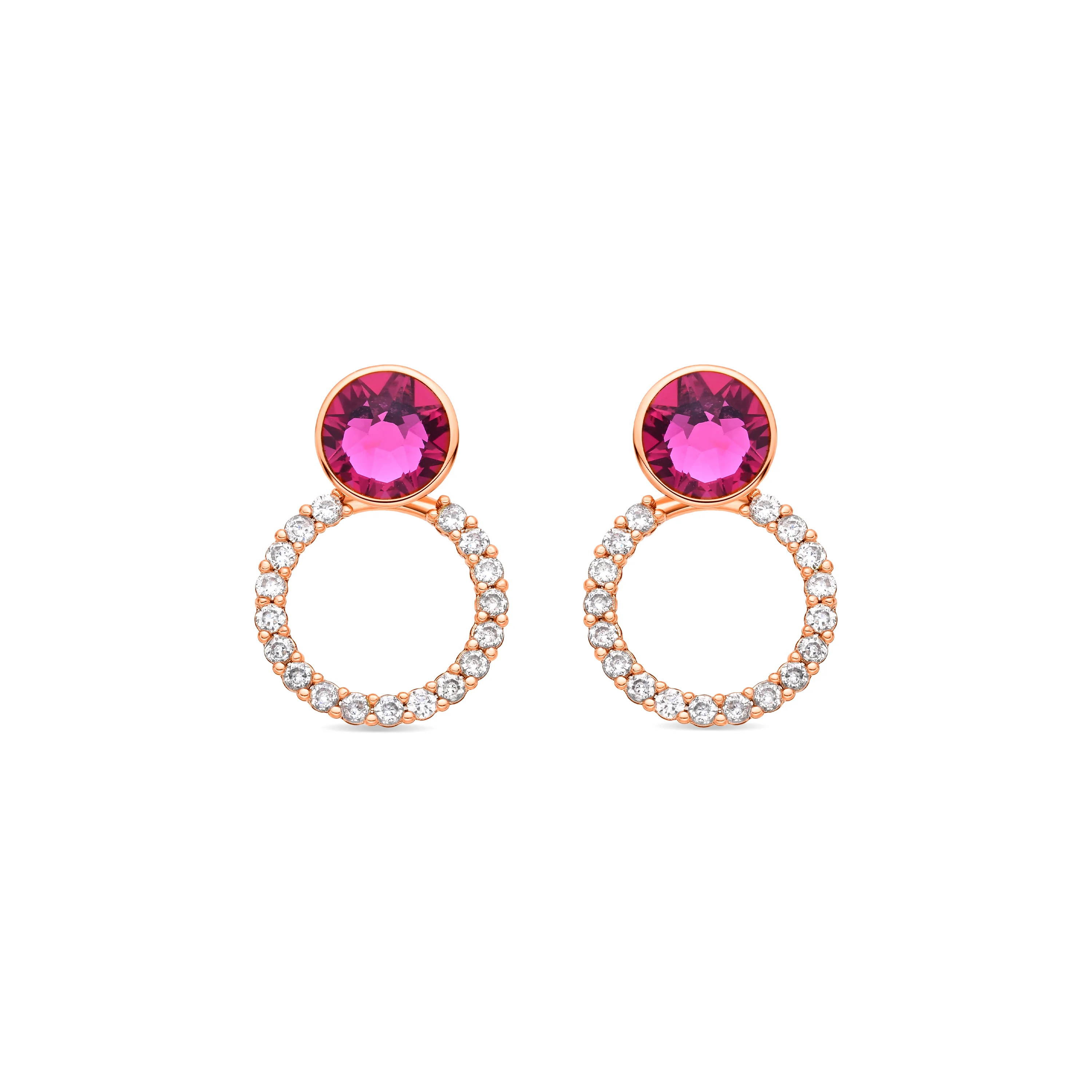 Pendientes de Cuarzo Hidrotermal Frambuesa acabado en oro amarillo de 18k - Silho
