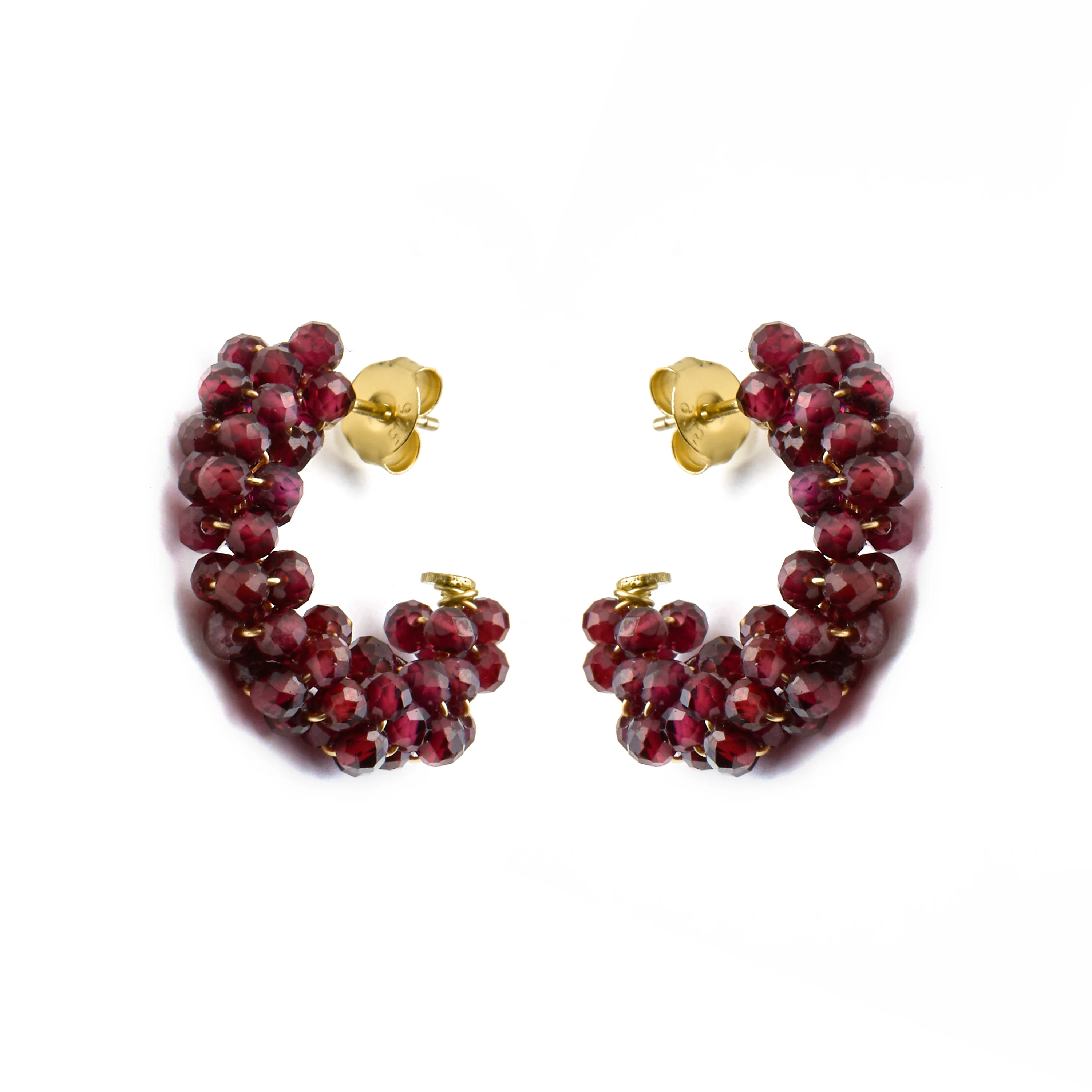Pendientes de Plata de Ley 925 y Cristal Granate acabado oro 18k - Silka - Image 3