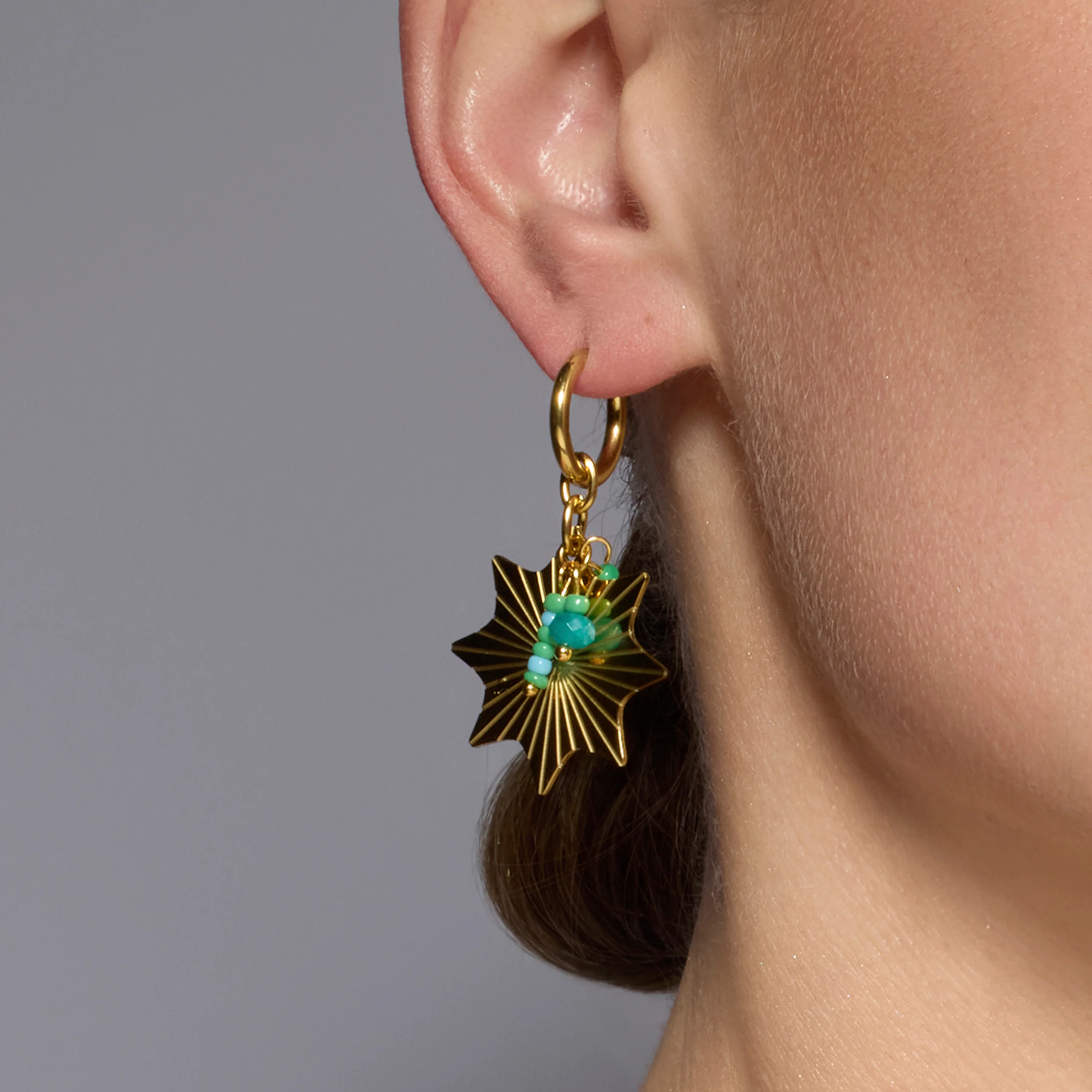 Pendientes acabado oro amarillo de 18k y Turquesa - Silmu - Image 3