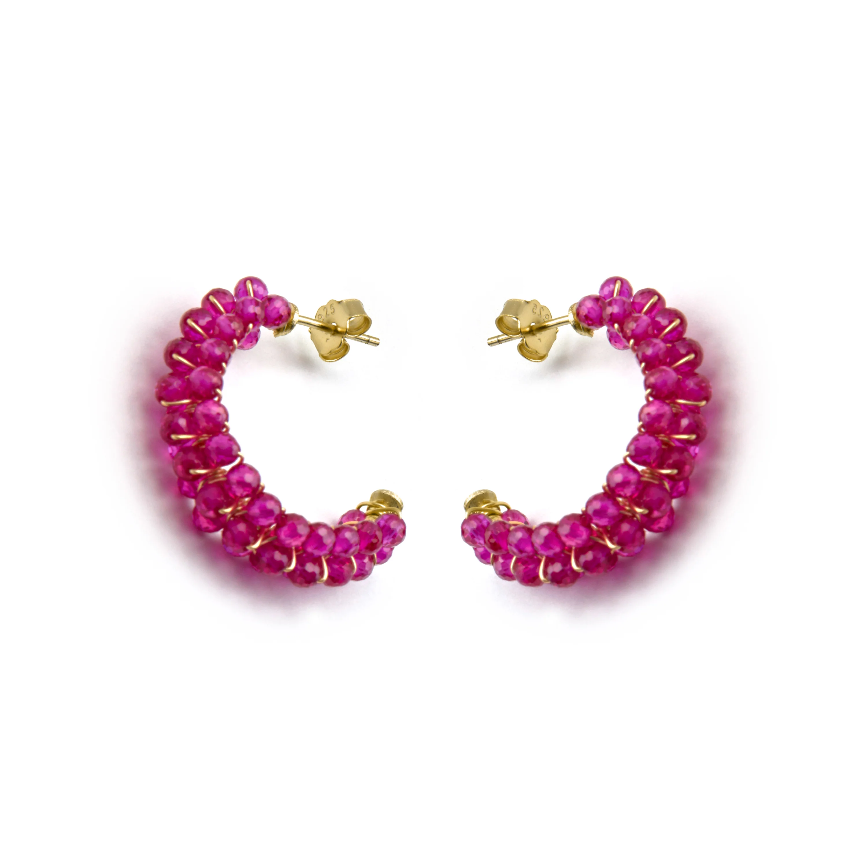 Pendientes de Plata de Ley 925 y Cristal Rosa acabado oro 18k - Siran - Image 3