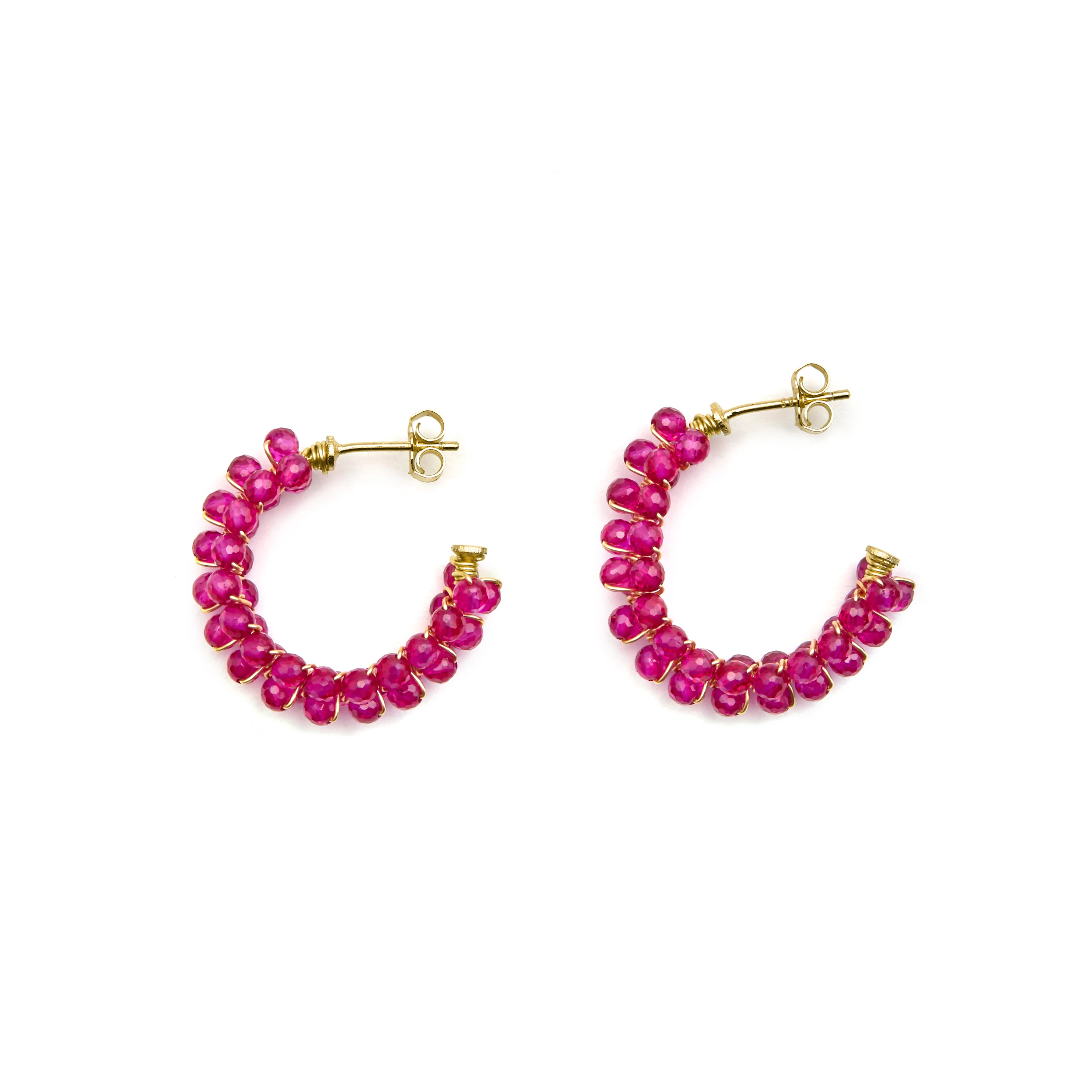 Pendientes de Plata de Ley 925 y Cristal Rosa acabado oro 18k - Siran - Image 5