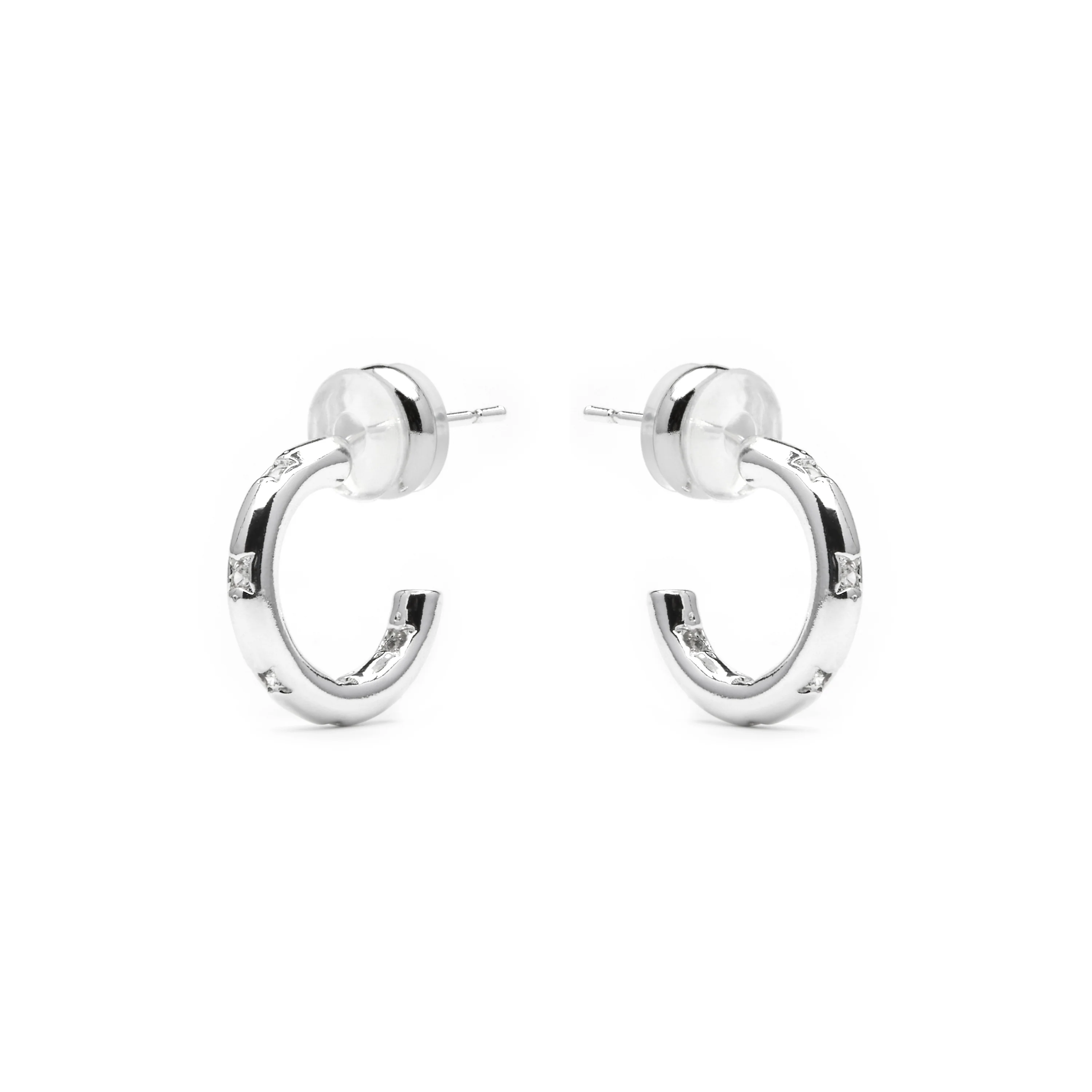 Pendientes de 14,5mm de diámetro acabado plata y circonita - Sisah - Image 4