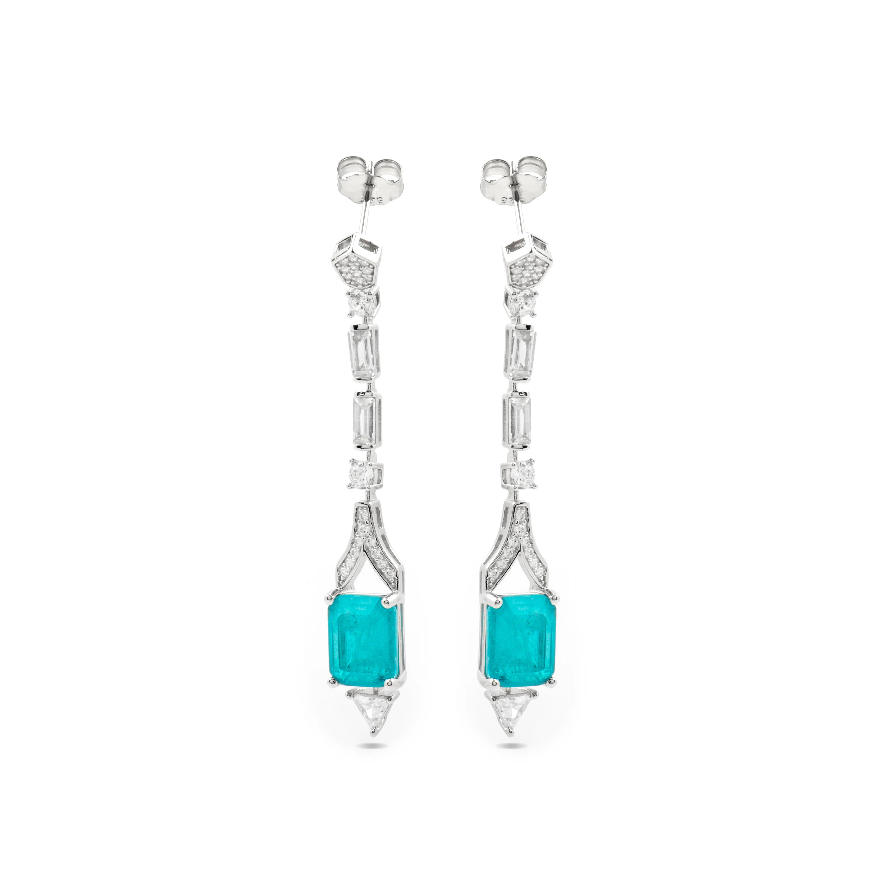 Pendientes de Plata de Ley 925 y Cuarzo Hidrotermal Verde Paraiba acabado rodio - Slaran - Image 3