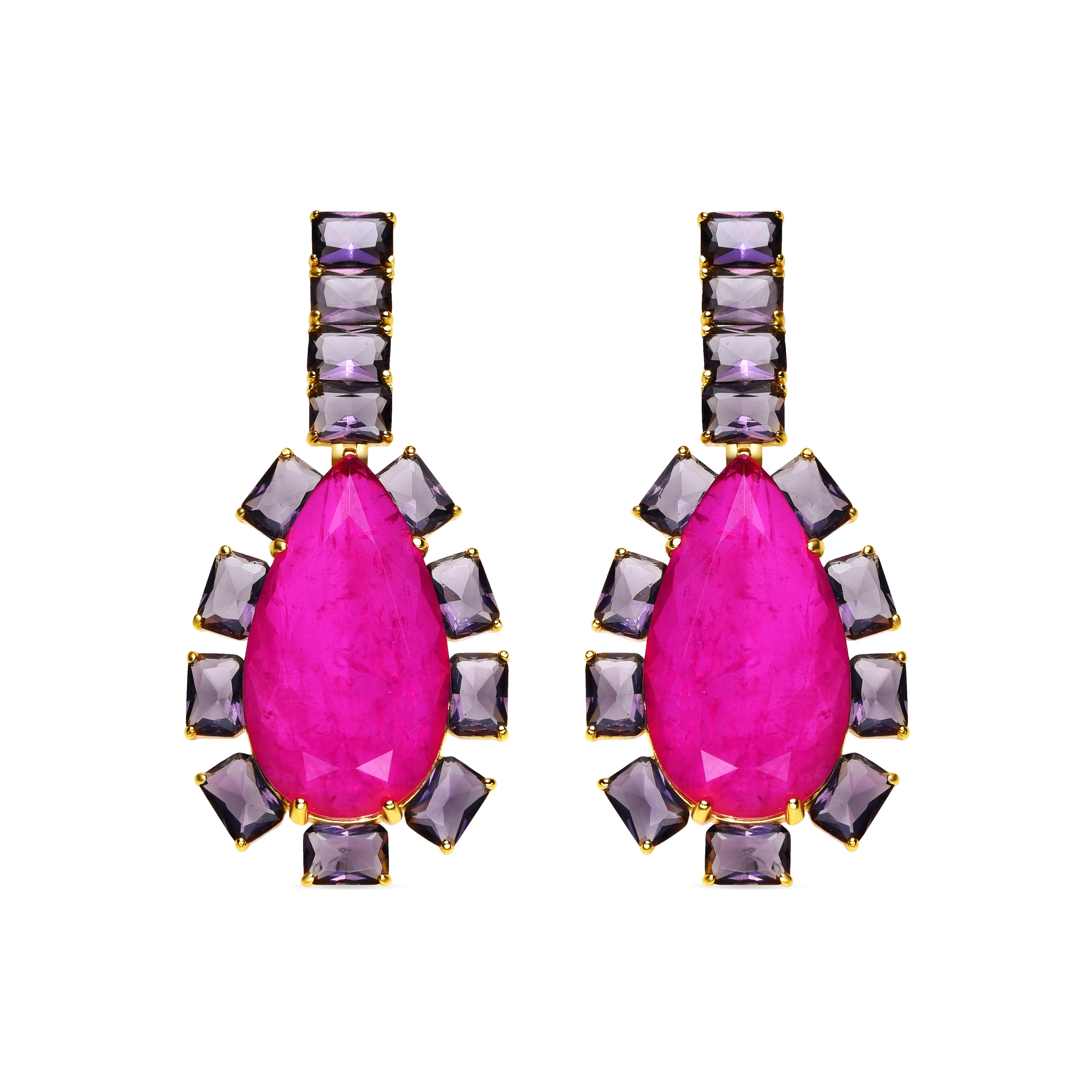 Pendientes de Plata de Ley 925 y Cuarzo Hidrotermal Multicolor acabado oro 18k - Soreus