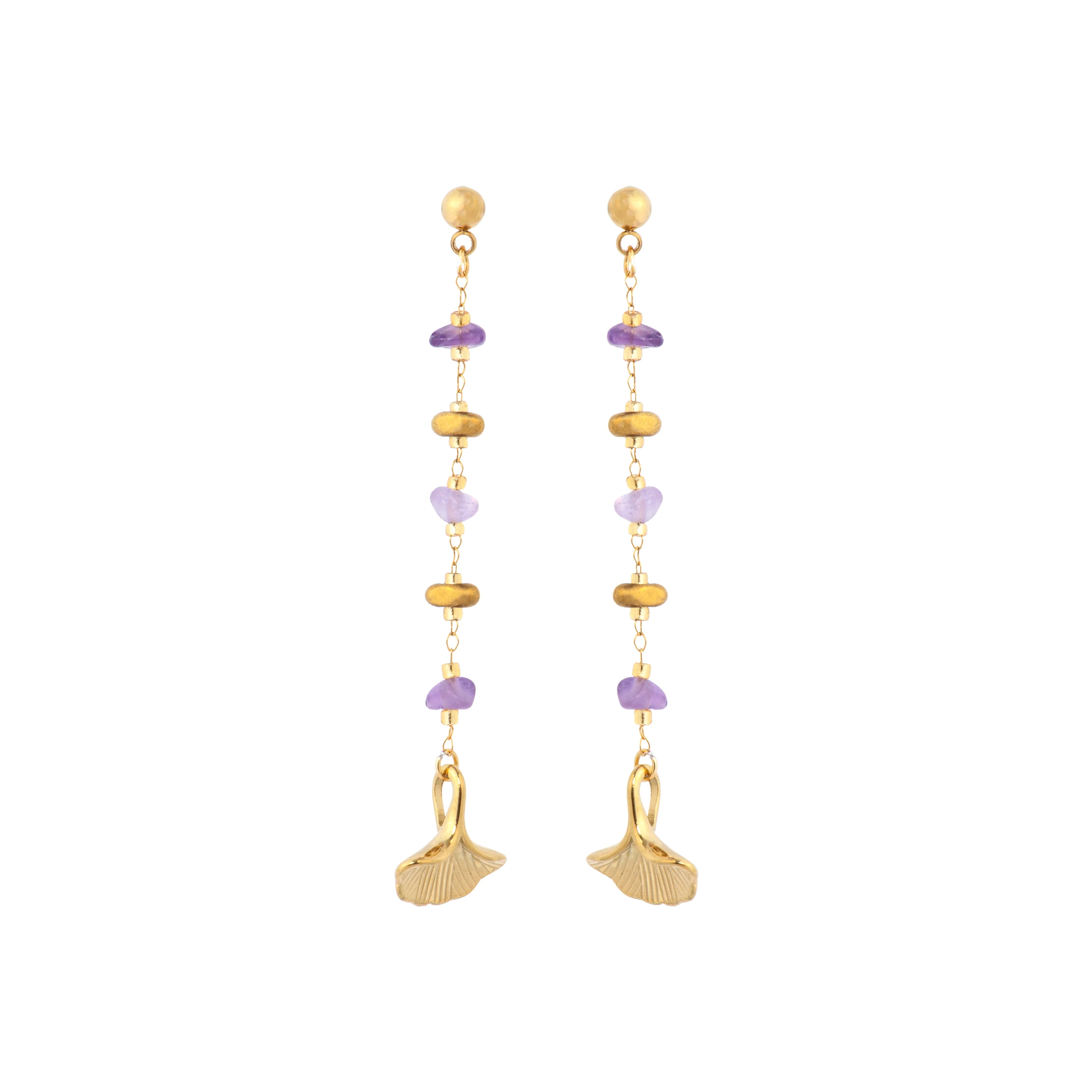 Pendientes acabado oro amarillo de 18k y Amatista Natural - Tarthae