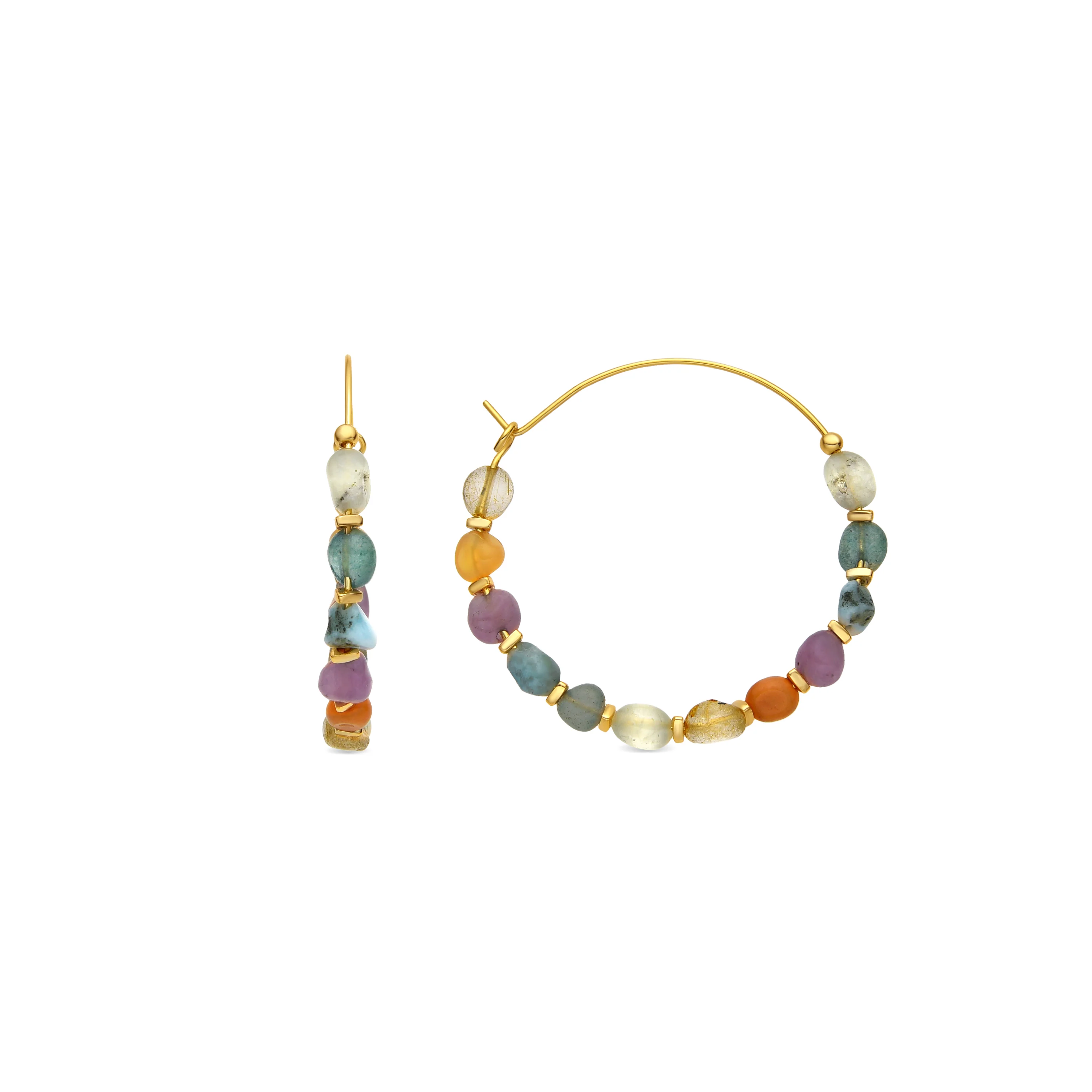 Pendientes acabado oro amarillo de 18k y Multicolor Piedra Natural - Terma