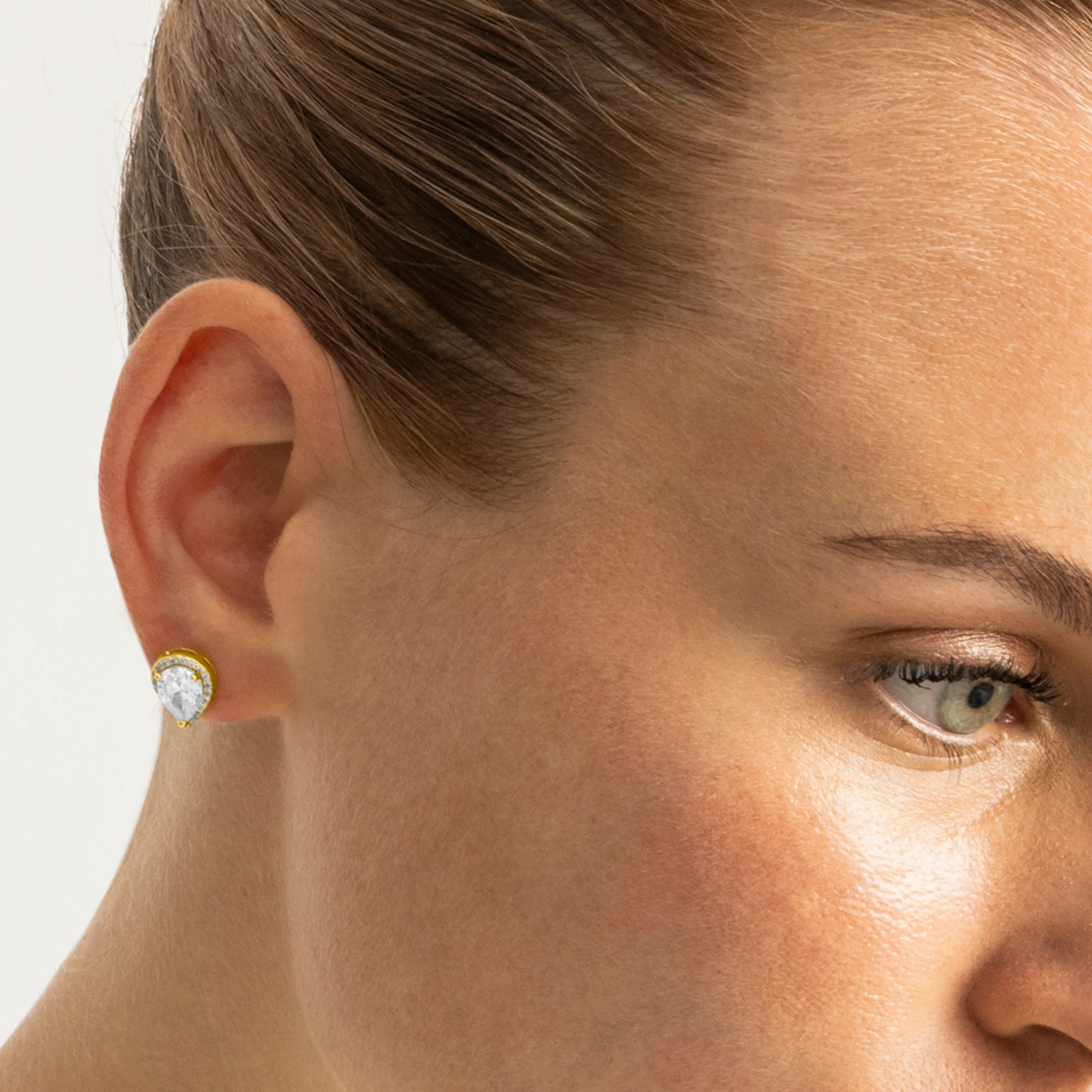 Pendientes de Plata de Ley 925 con Circonita Brillante acabados en oro amarillo 18K - Theli - Image 3