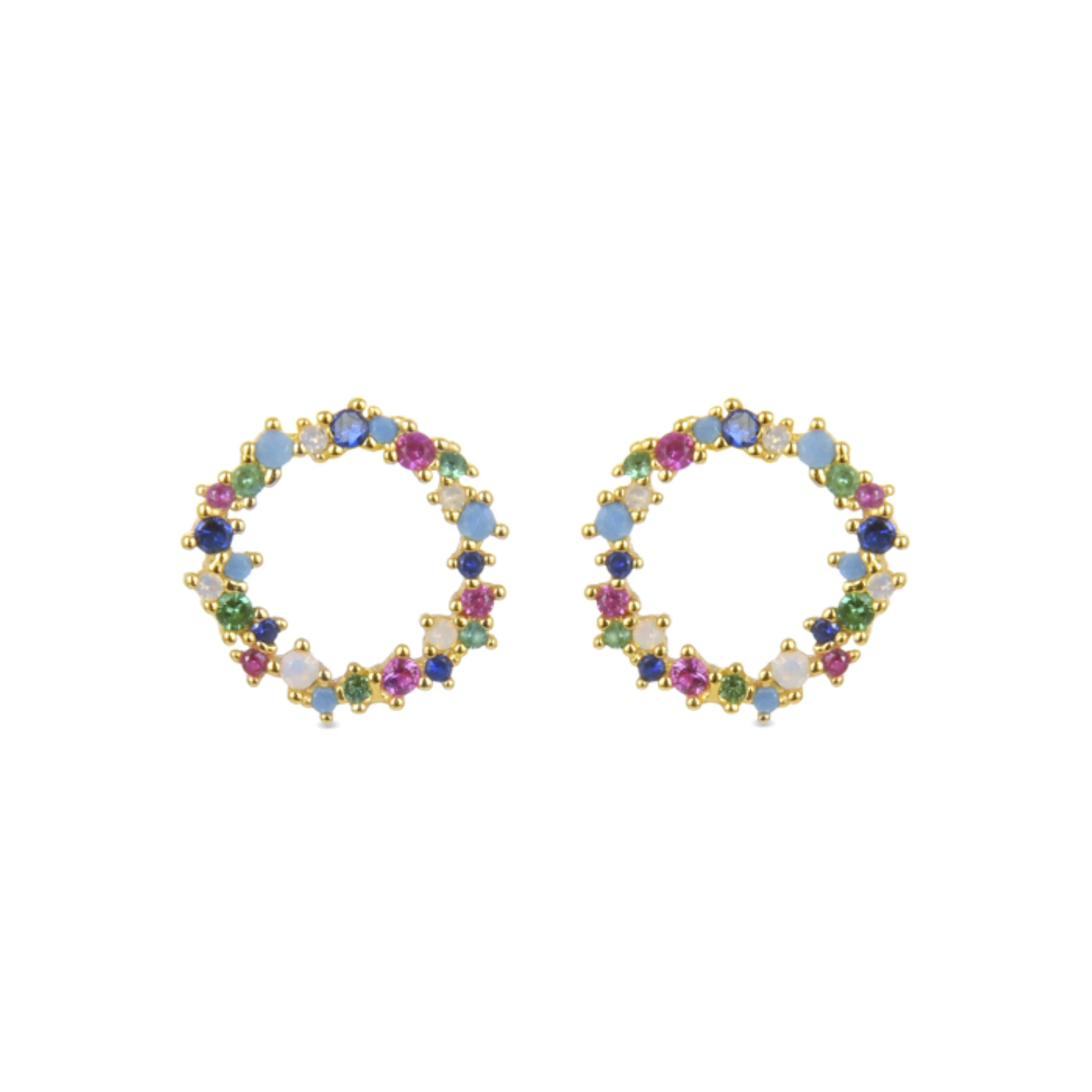 Pendientes de Plata de Ley 925 con Circonita Multicolor acabados en oro amarillo 18K - Thilak
