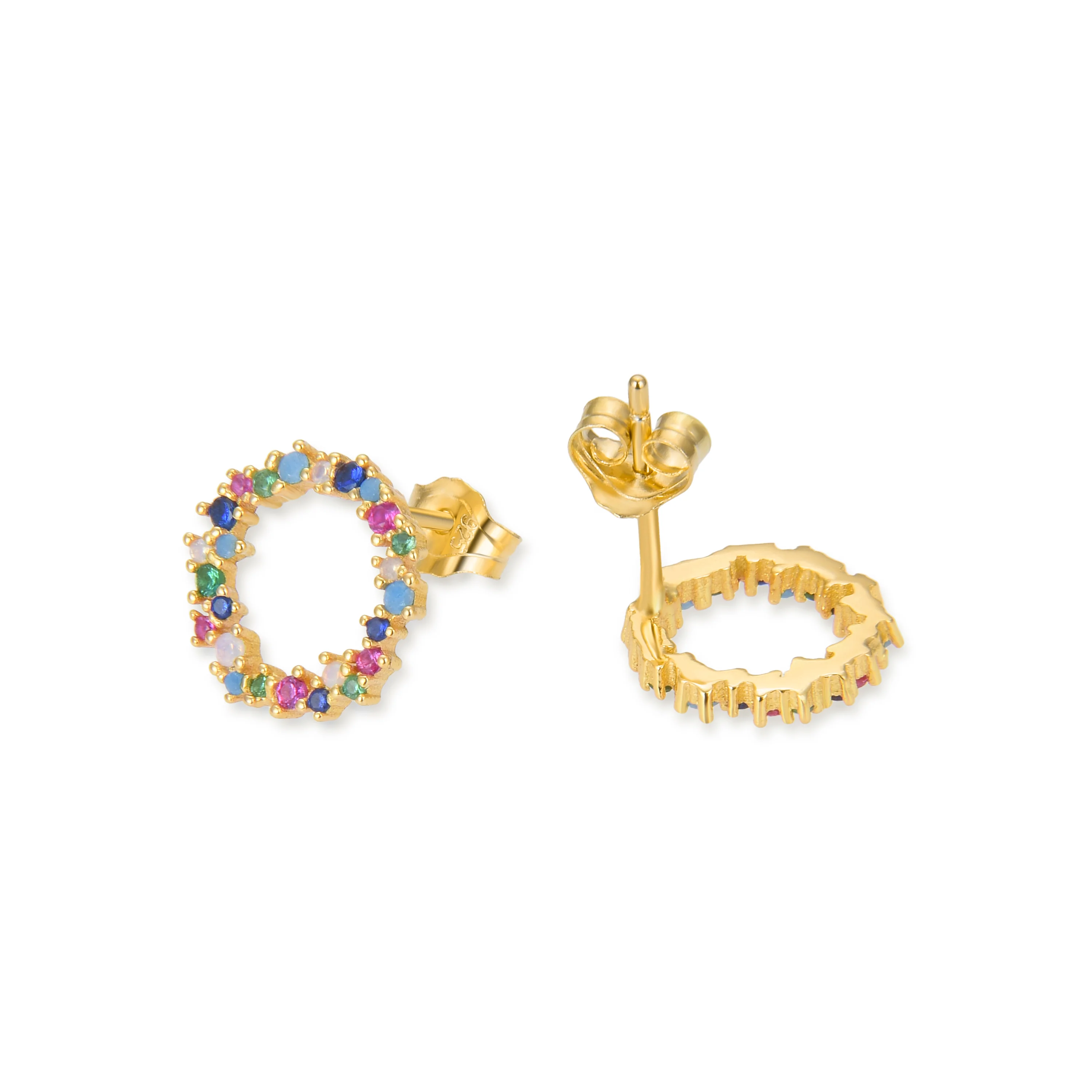 Pendientes de Plata de Ley 925 con Circonita Multicolor acabados en oro amarillo 18K - Thilak - Image 5