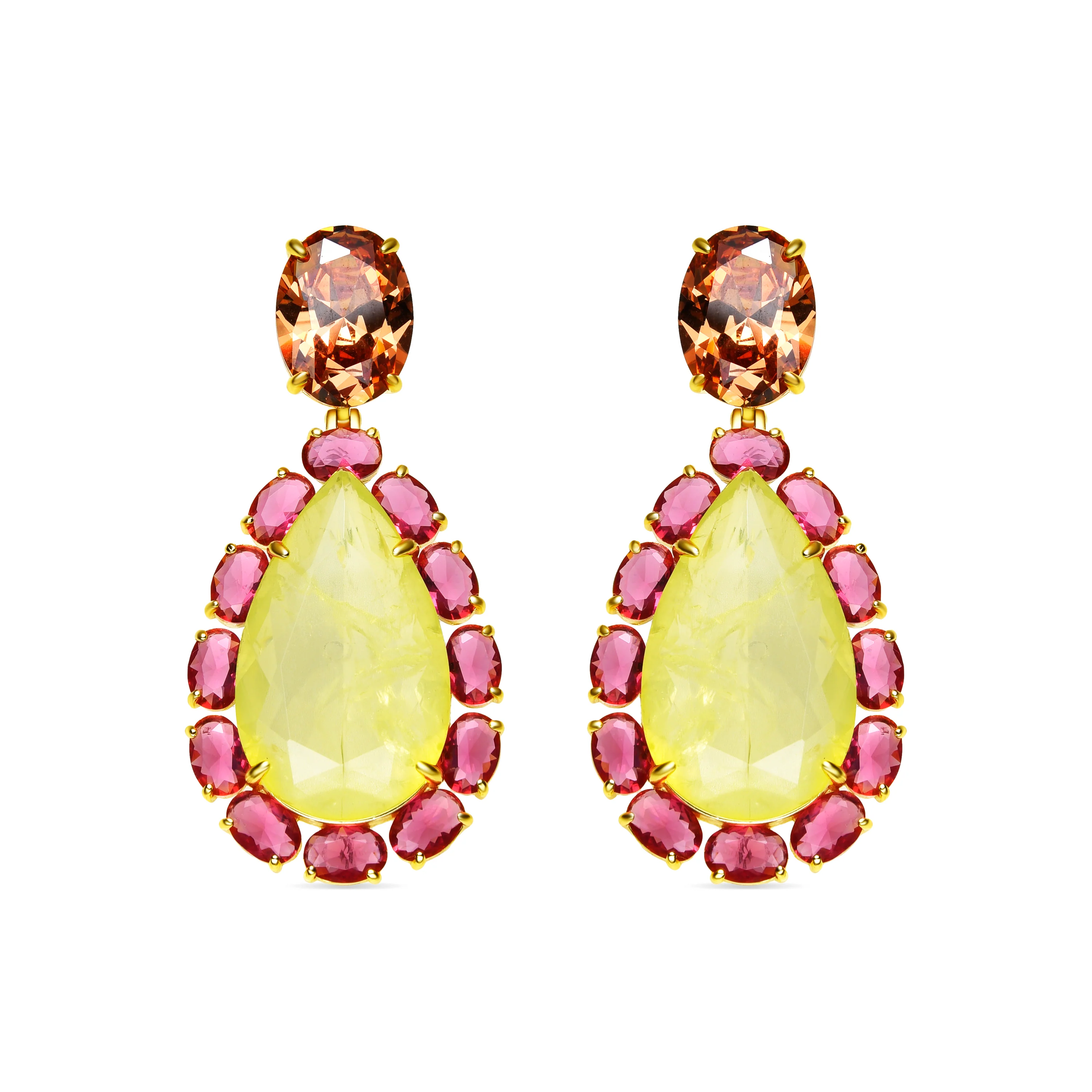 Pendientes de Plata de Ley 925 y Cuarzo Hidrotermal Multicolor acabado oro 18k - Thorka