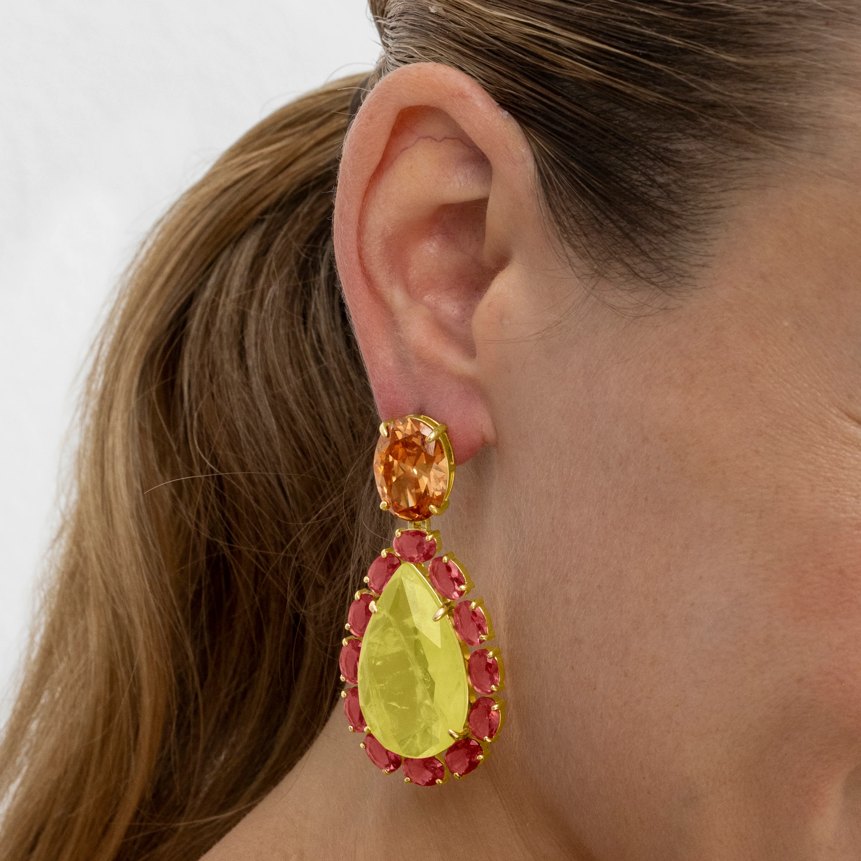 Pendientes de Plata de Ley 925 y Cuarzo Hidrotermal Multicolor acabado oro 18k - Thorka - Image 3